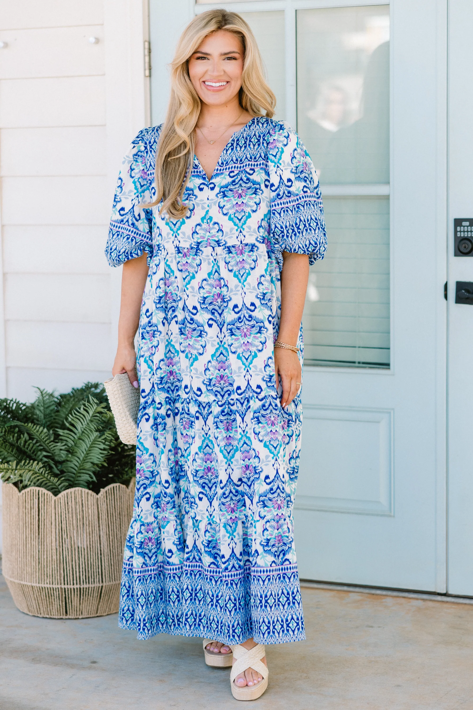 A Walk To The Bakery Midi Dress, Blue - Image 3