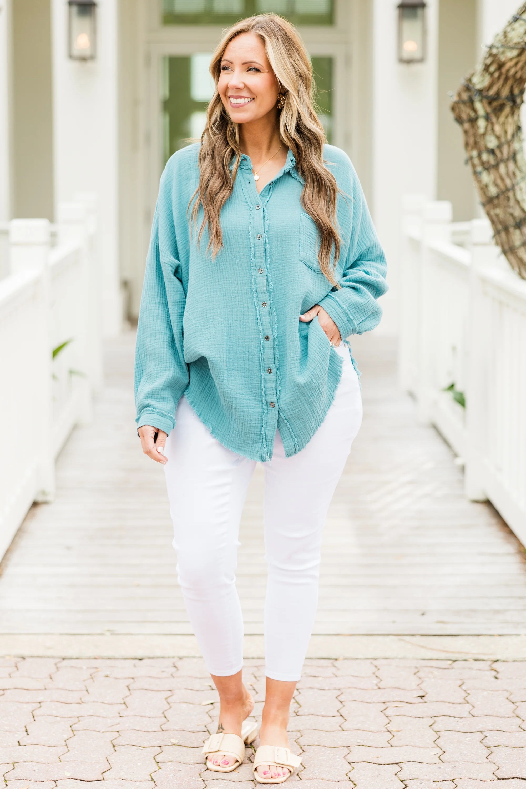 Act Of Faith Top, Dusty Teal - Image 2