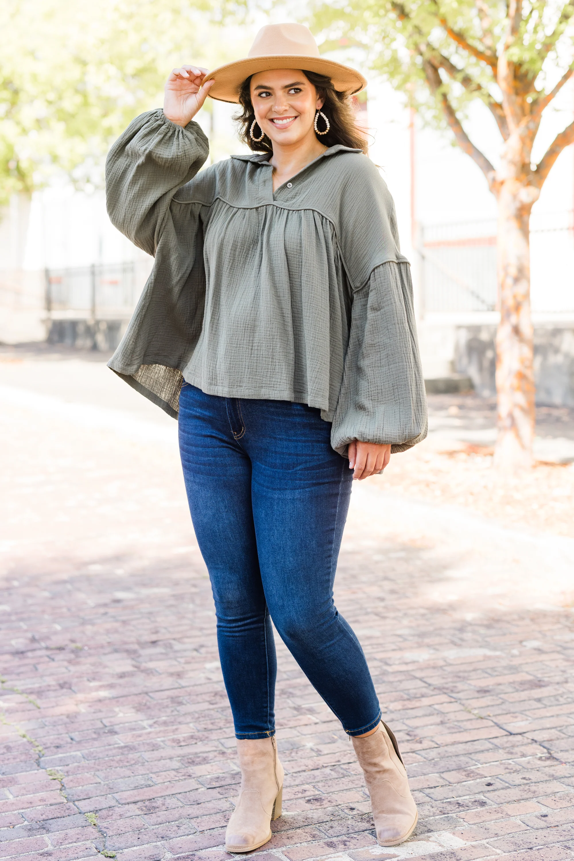 Actions Speak Louder Top, Olive Green - Image 3
