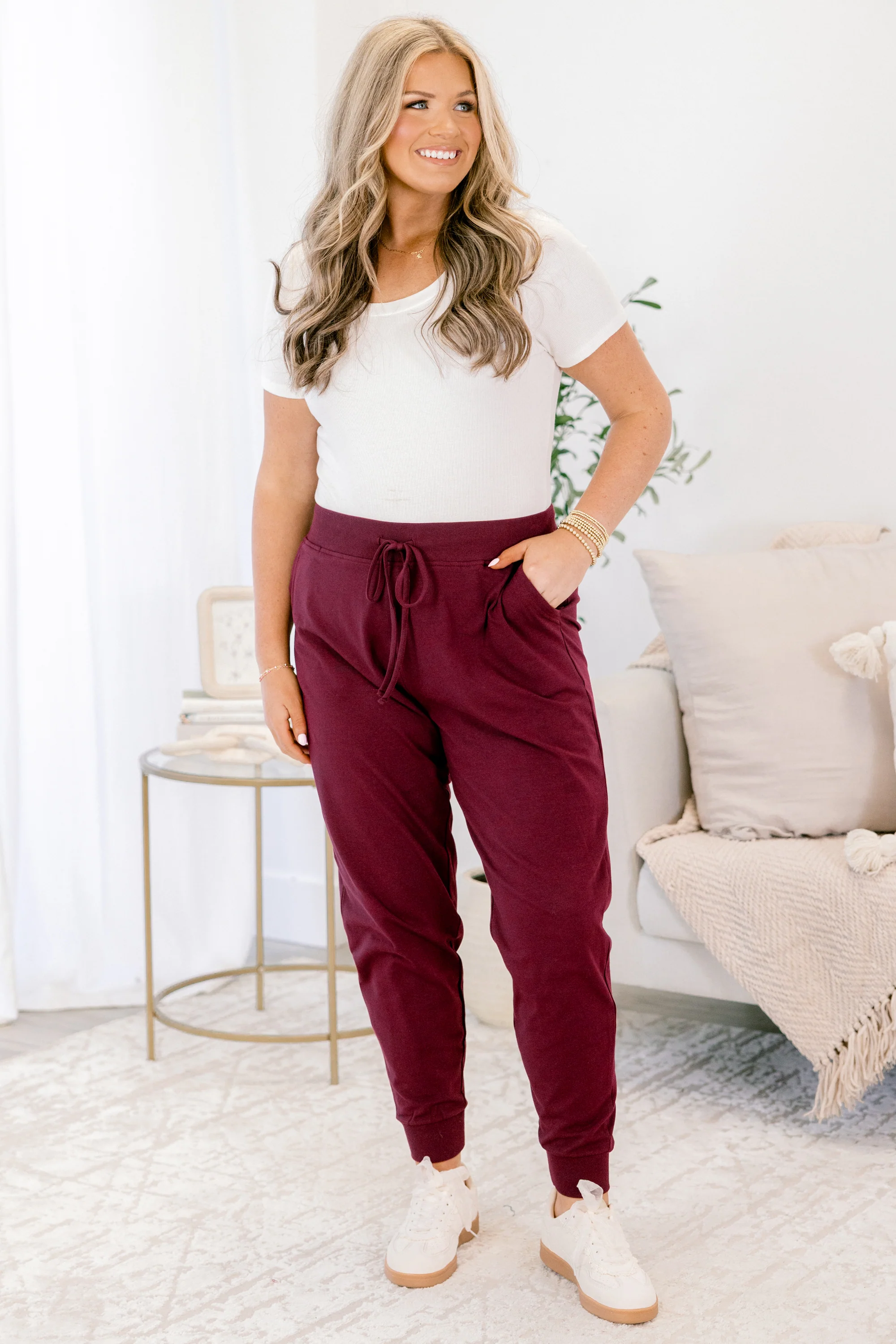 Around The World Joggers, Dark Burgundy - Image 4