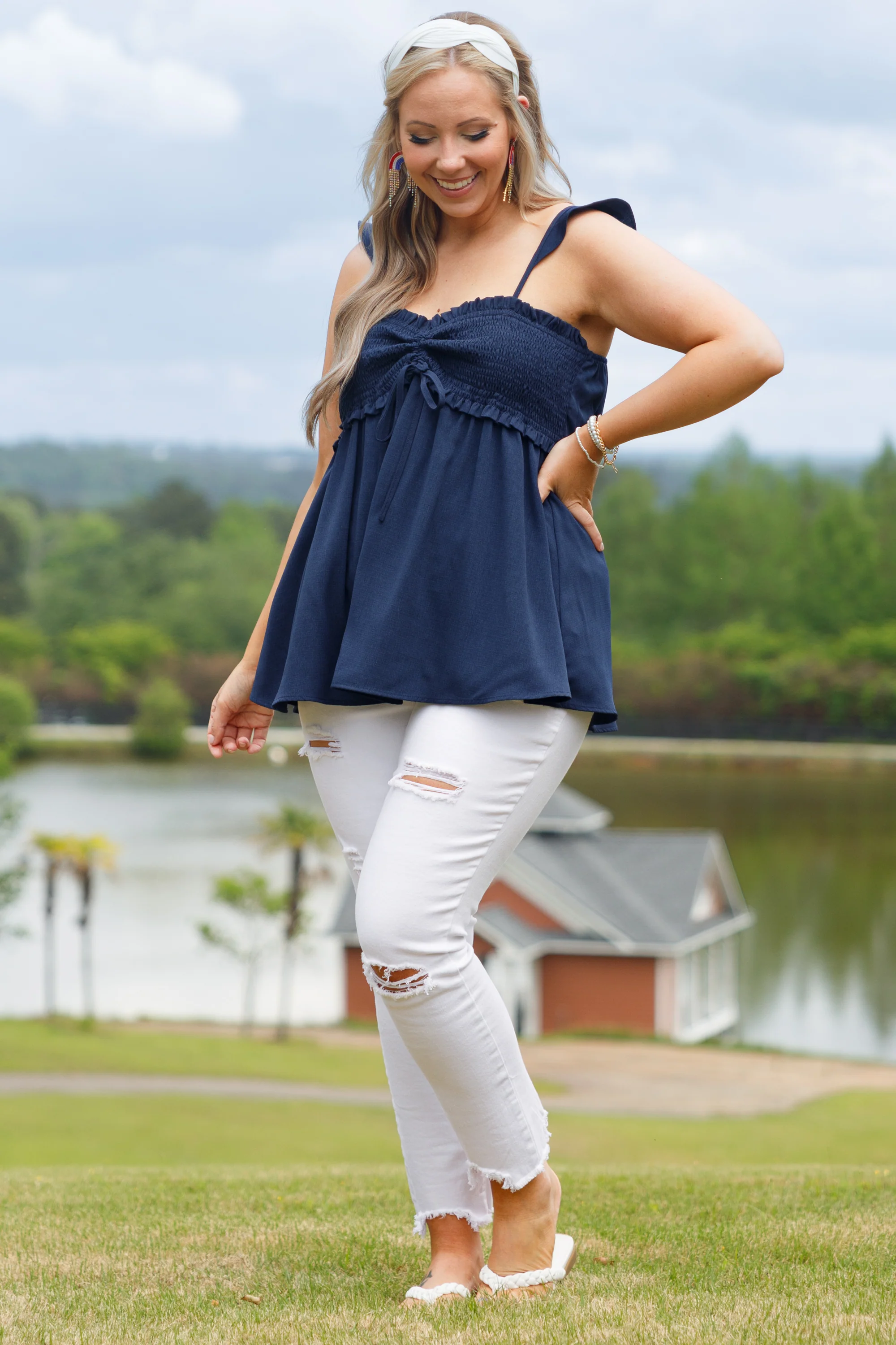 Blossoming Flower Top, Navy - Image 2