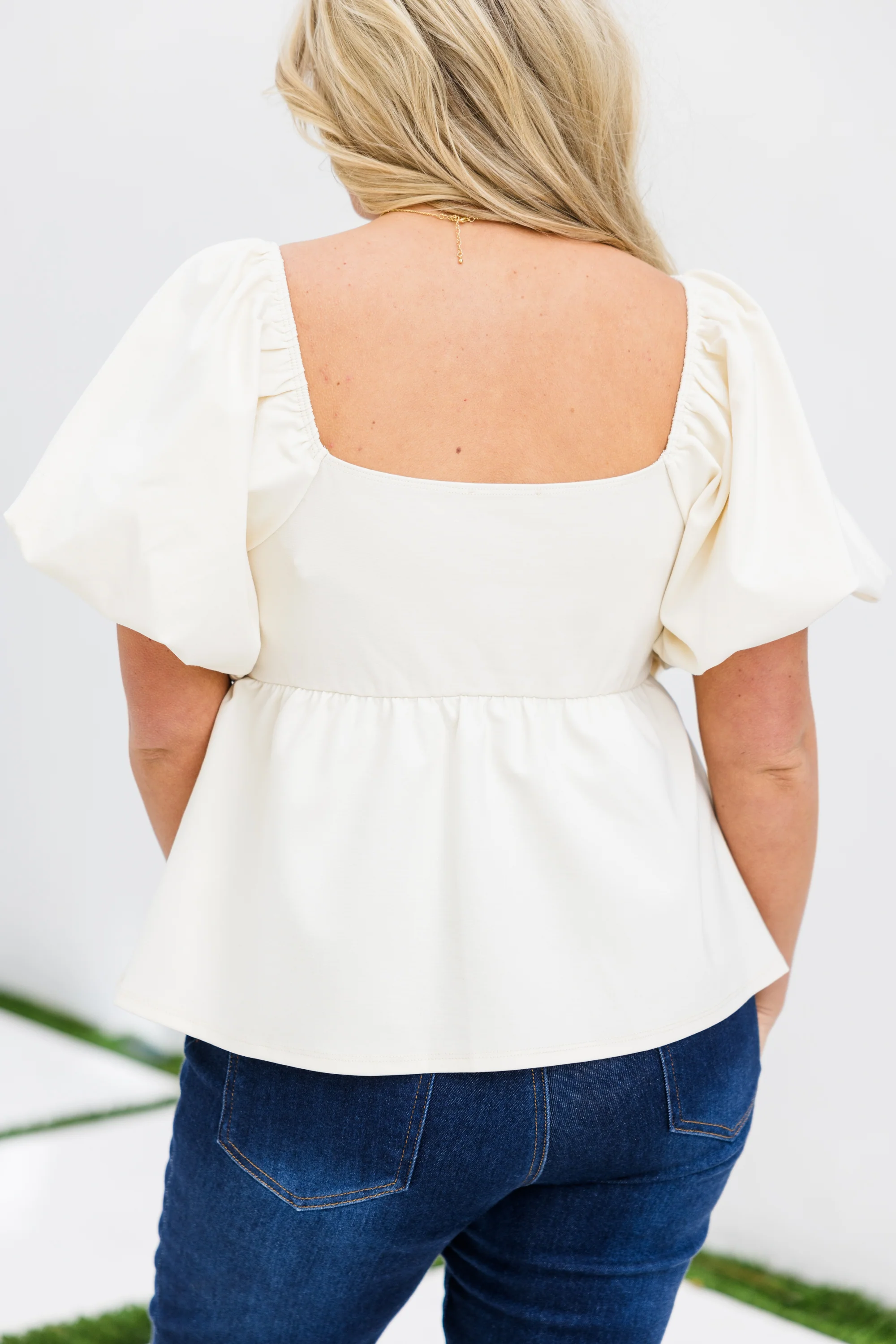 Blushing Rose Babydoll Top, Cream - Image 6