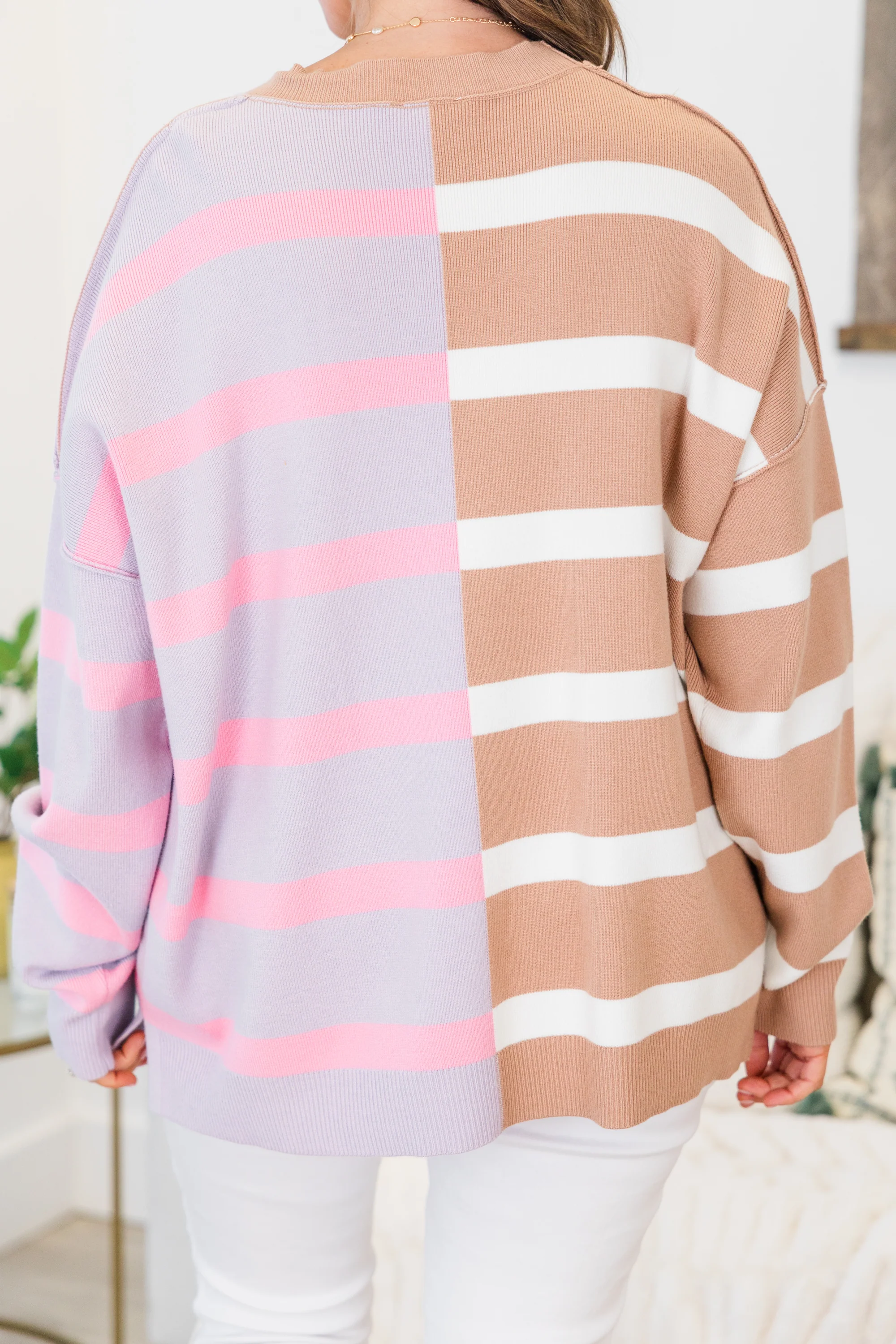 Bold Stripes Sweater, Brown-Grey - Image 6