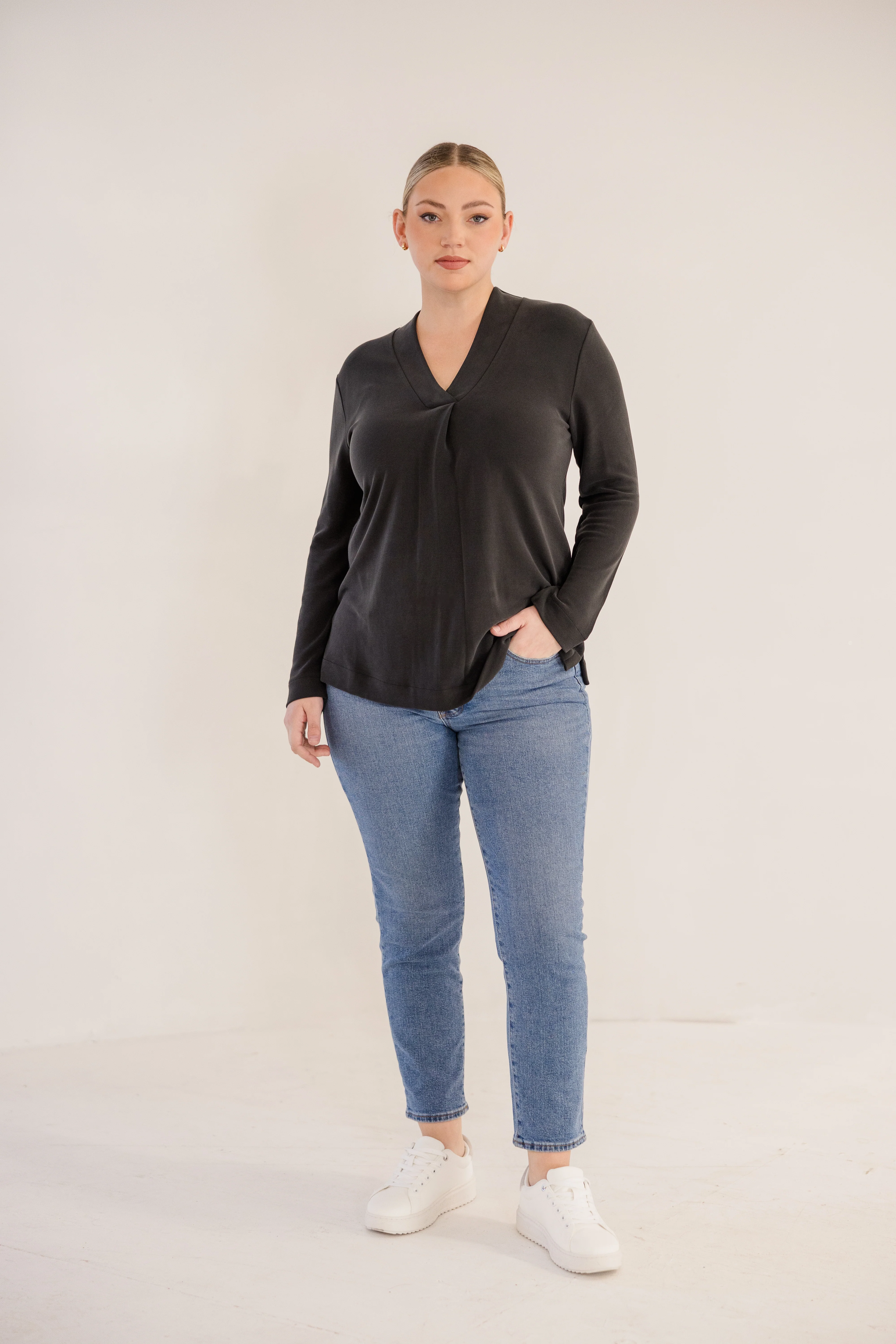 Bowery Wide V-Neck Tunic, Black - Image 6