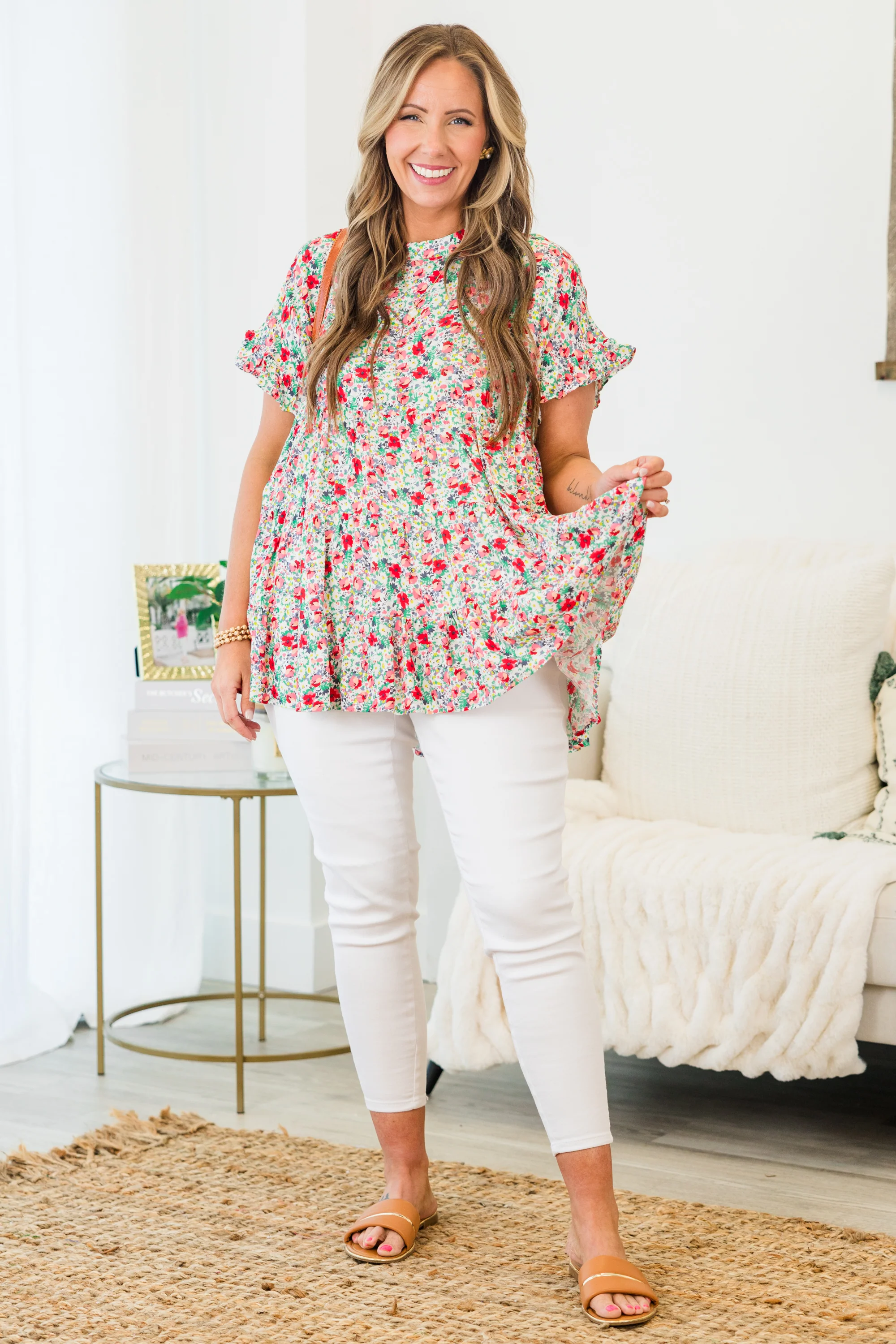 Call Me Sassy Top, Mint-Coral - Image 2
