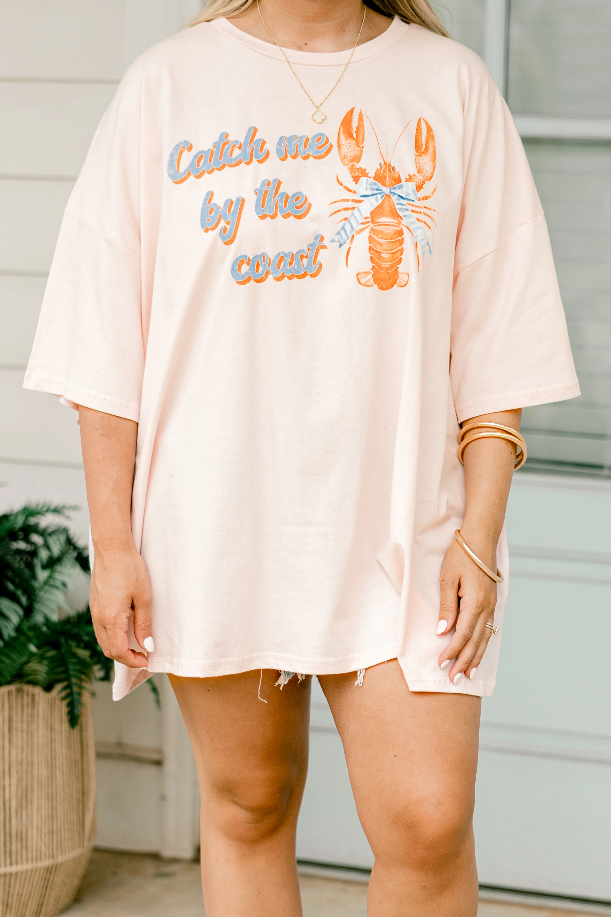 Catch Me on the Coast Boyfriend Tee, Cream Pink - Image 4