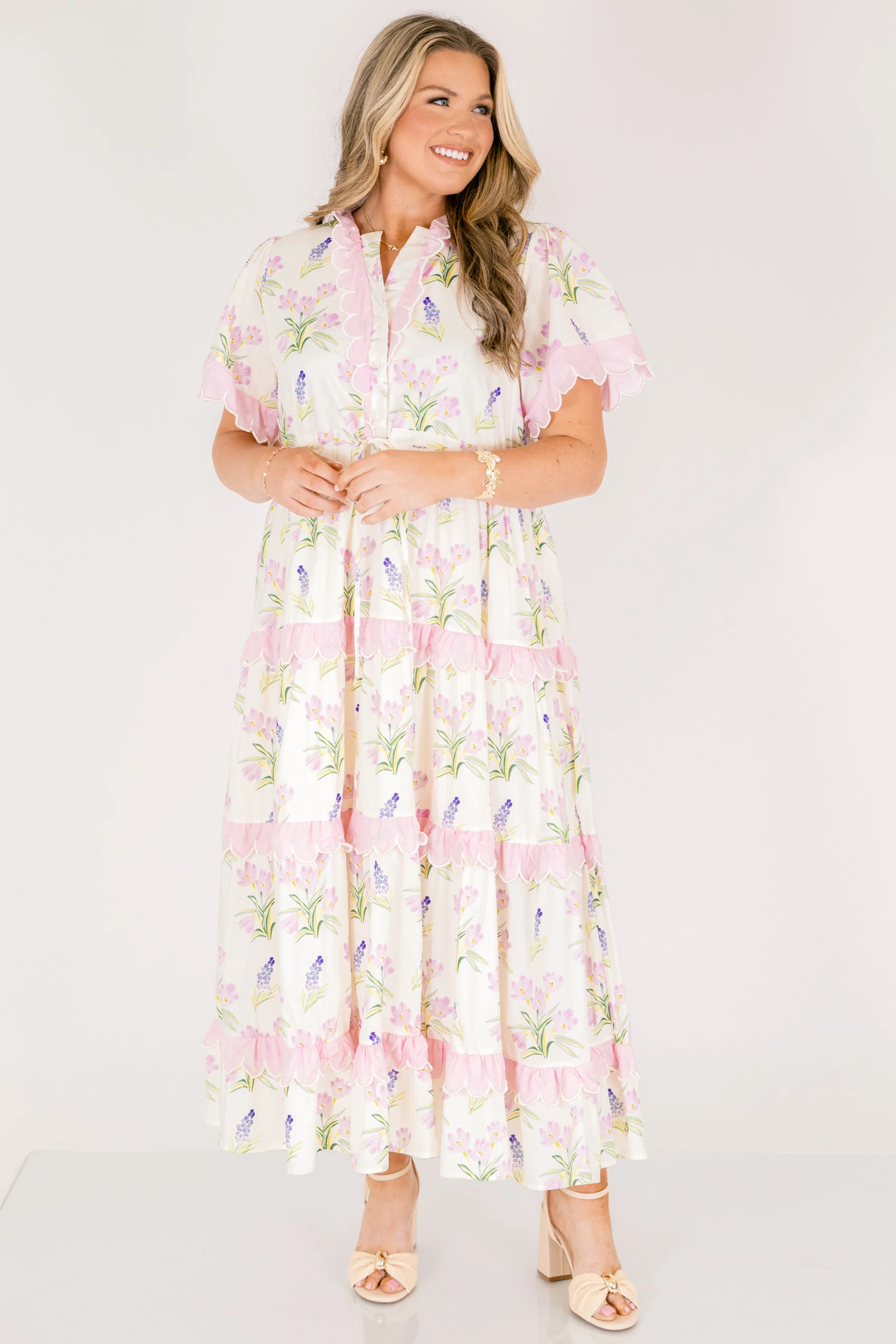 Caught You Smiling Dress, Cream - Image 4
