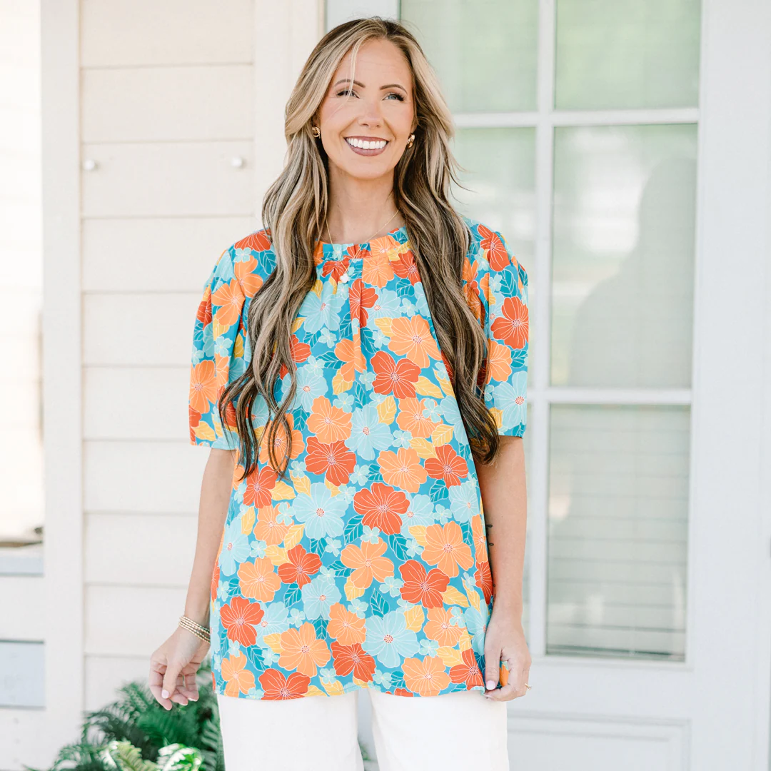 Citrus Bloom Blouse, Blue - Image 7