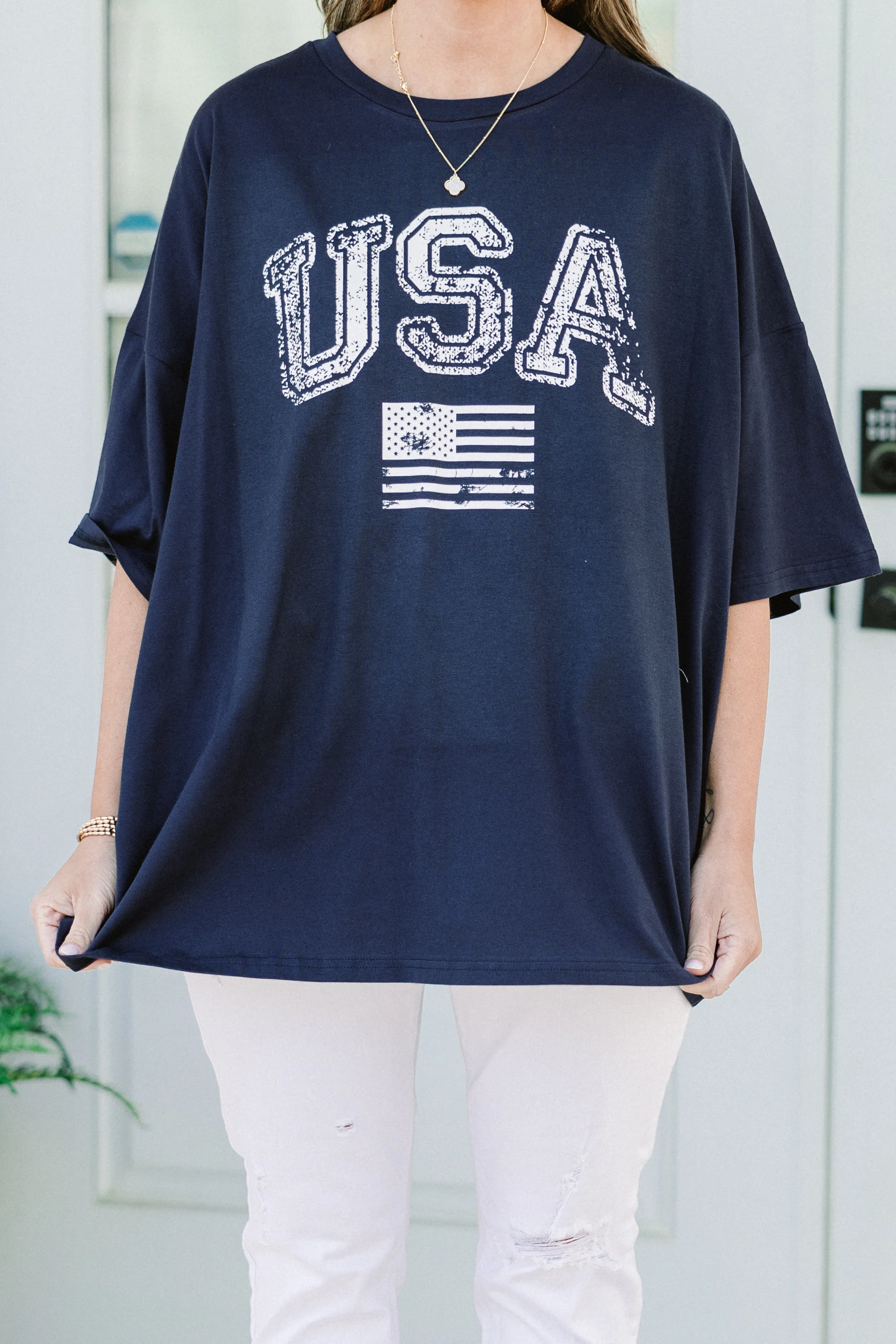 Classic American Boyfriend Tee, Midnight Navy - Image 4