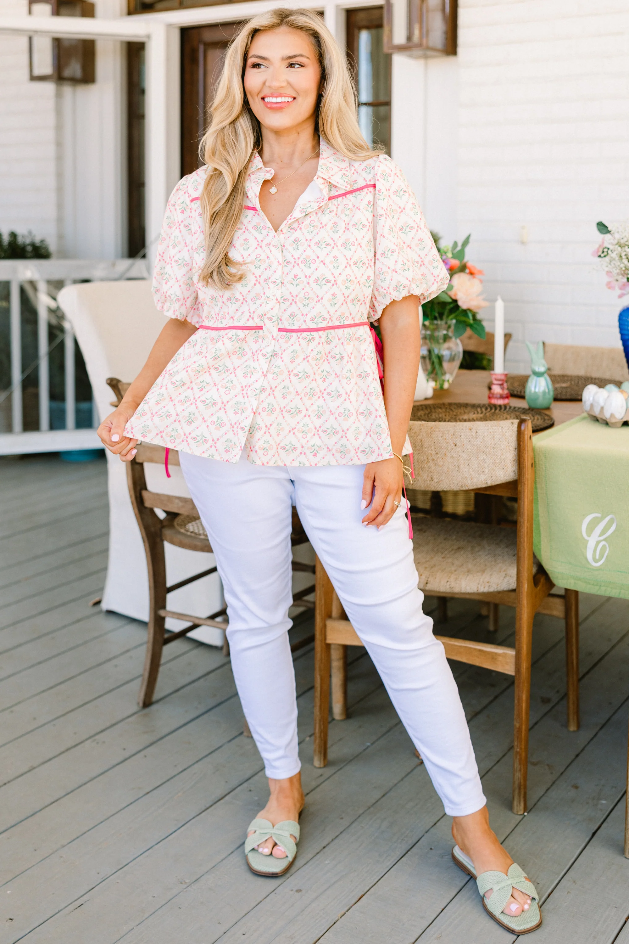 Counting Blossoms Top, Ivory Floral - Image 3