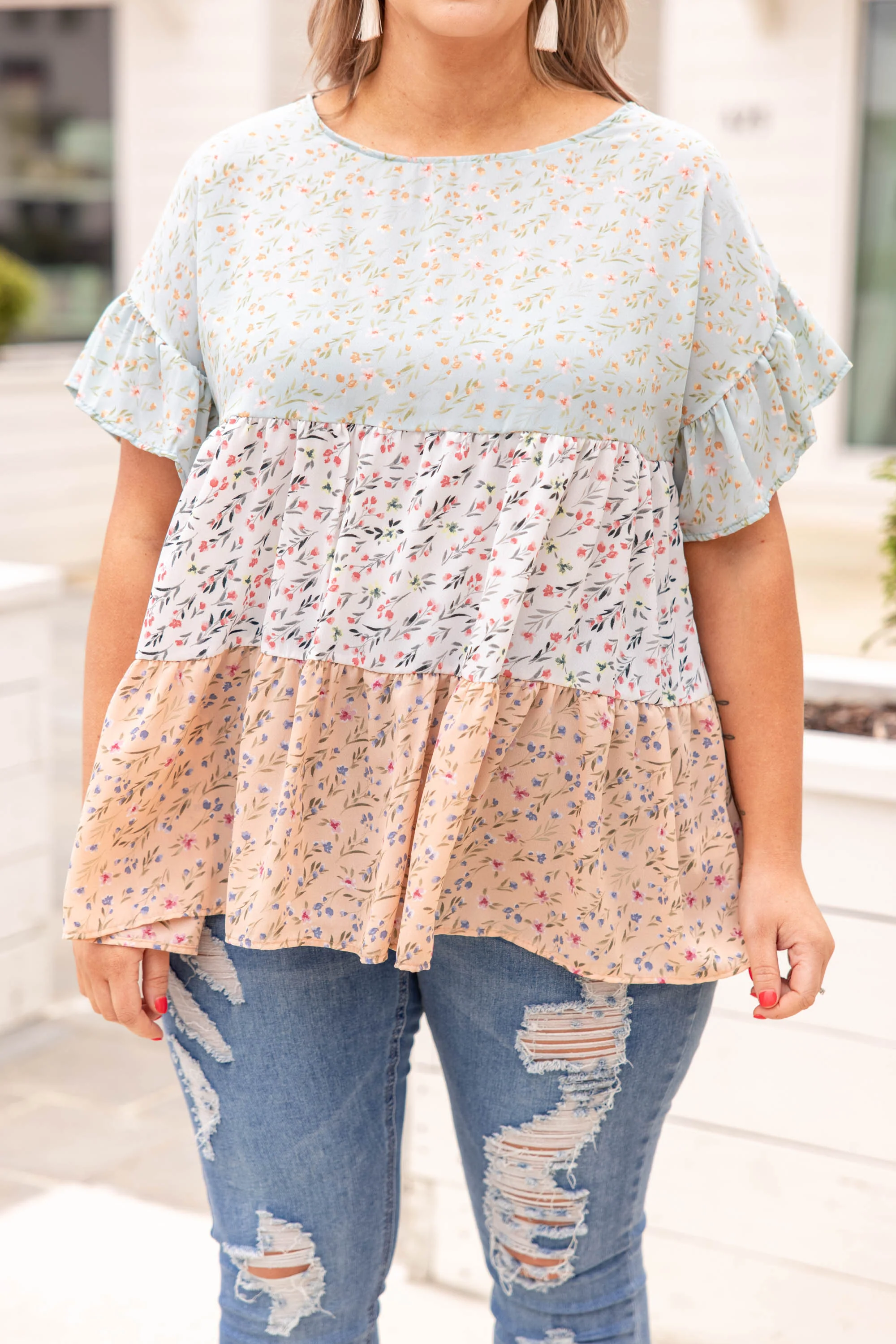 Cozy As They Come Top, Aqua-Ivory-Peach - Image 4