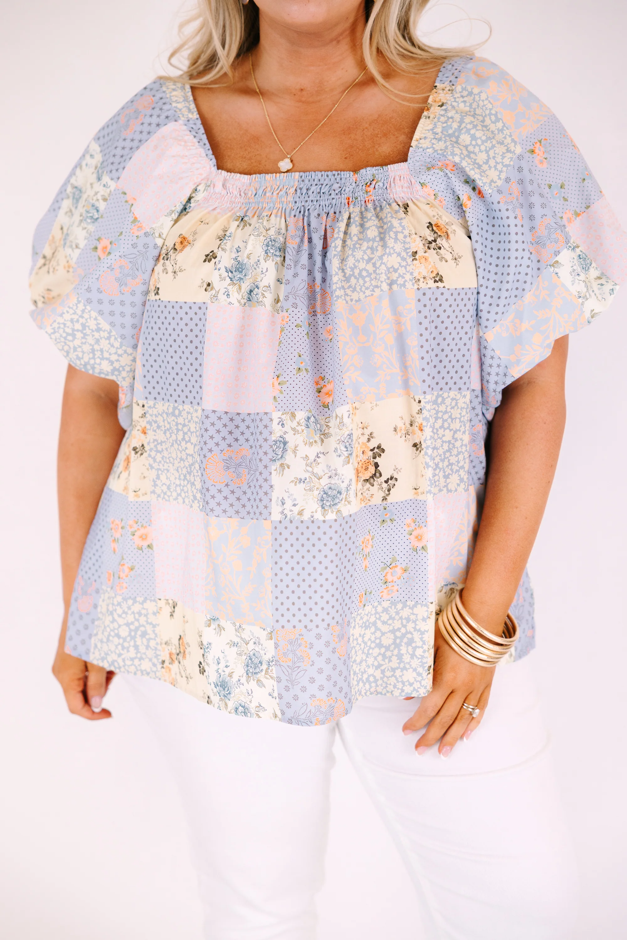 Cozy Love Top, Blue Patchwork - Image 6