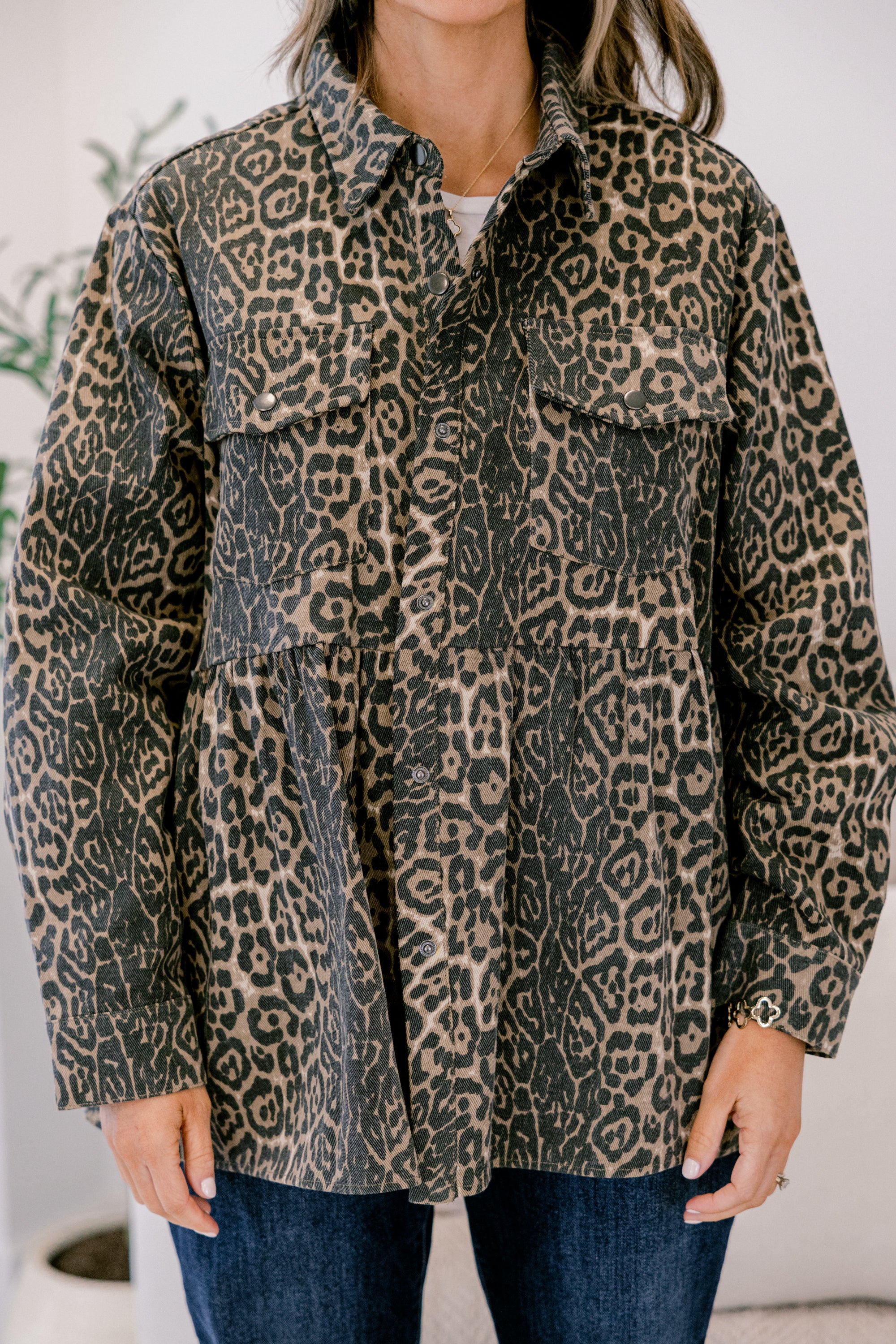 Cozy Plaid Babydoll Shacket, Leopard - Image 5