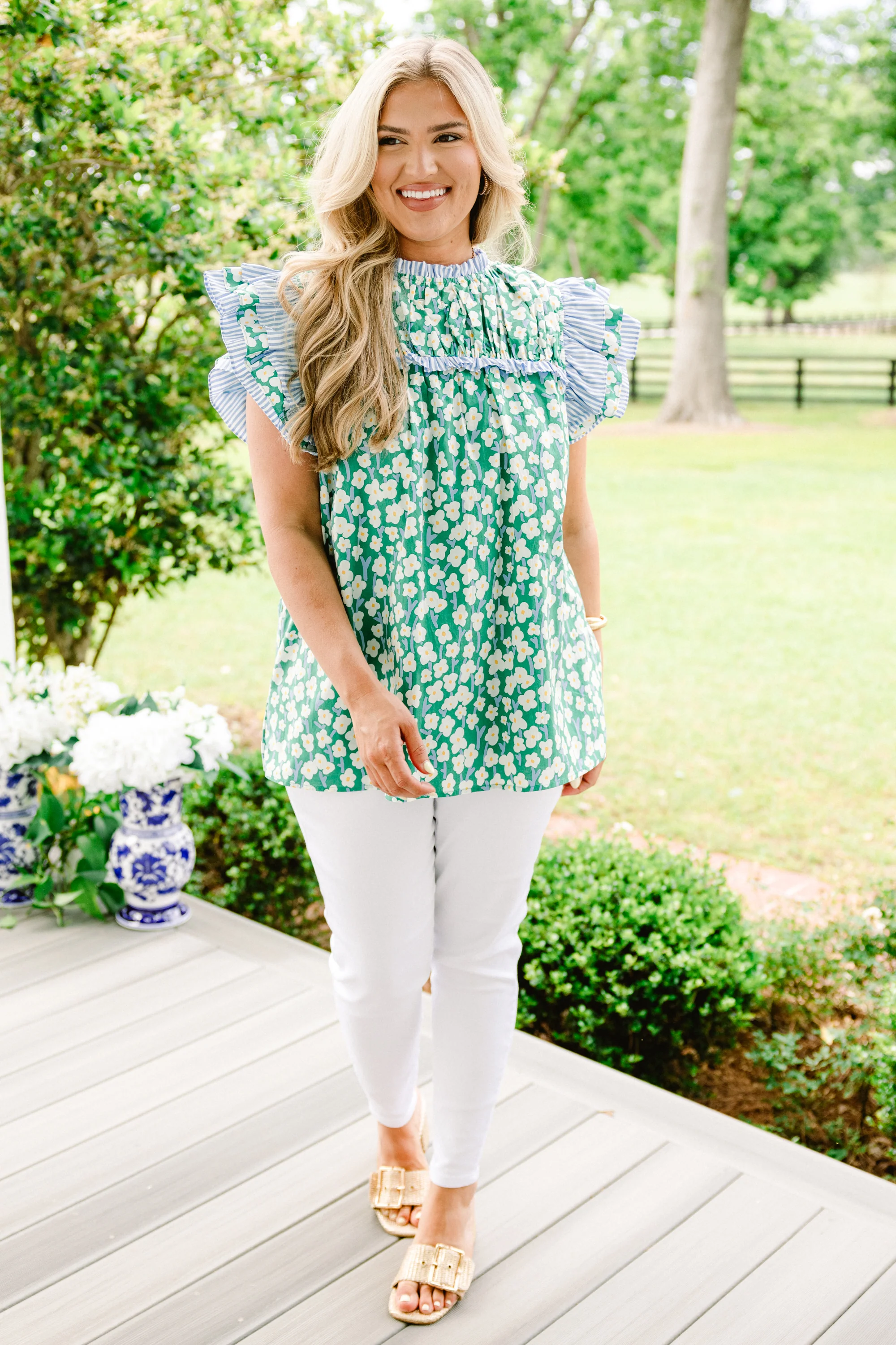Daisy Dreams Top, Green Floral - Image 3