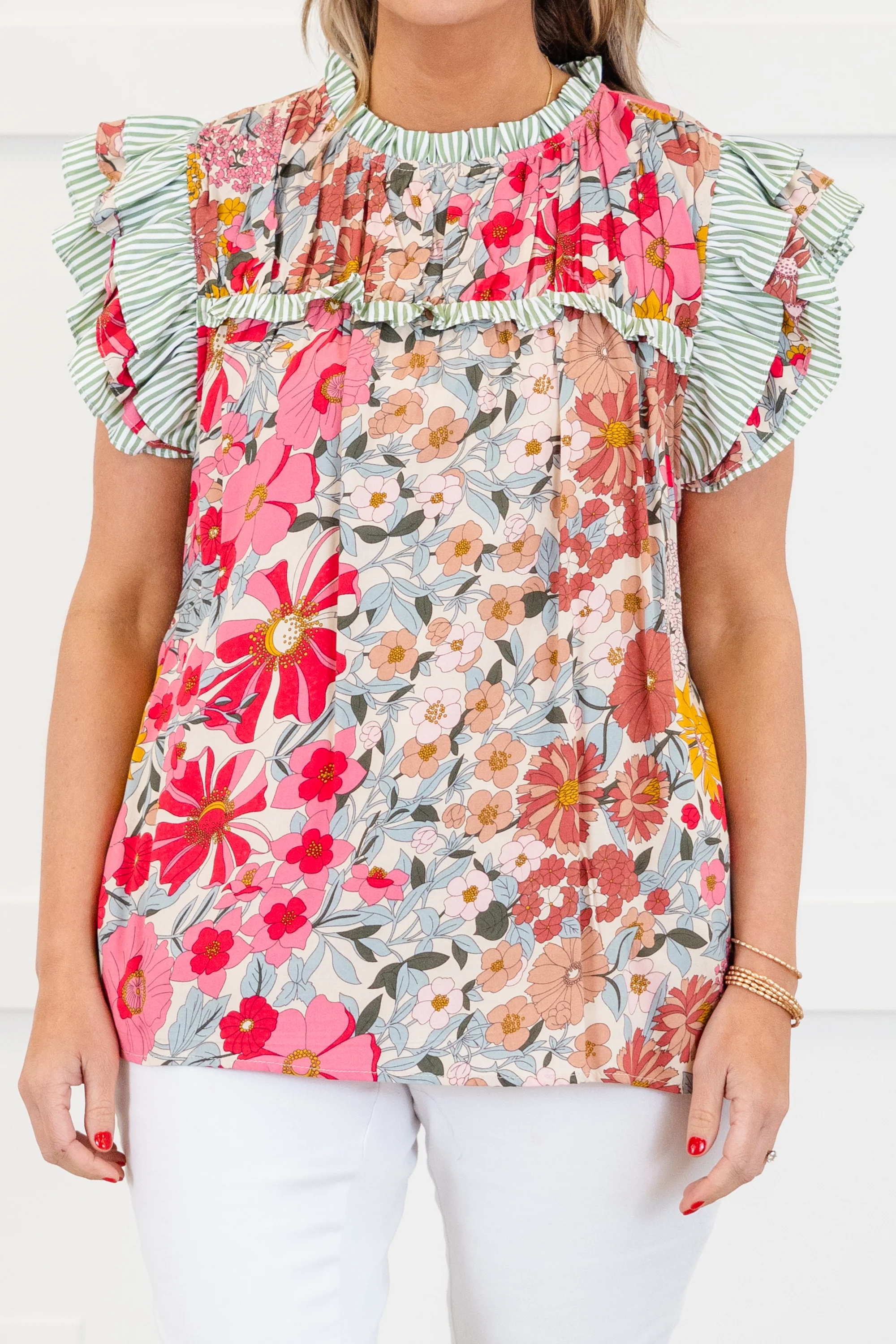 Daisy Dreams Top, Pink-Olive - Image 5