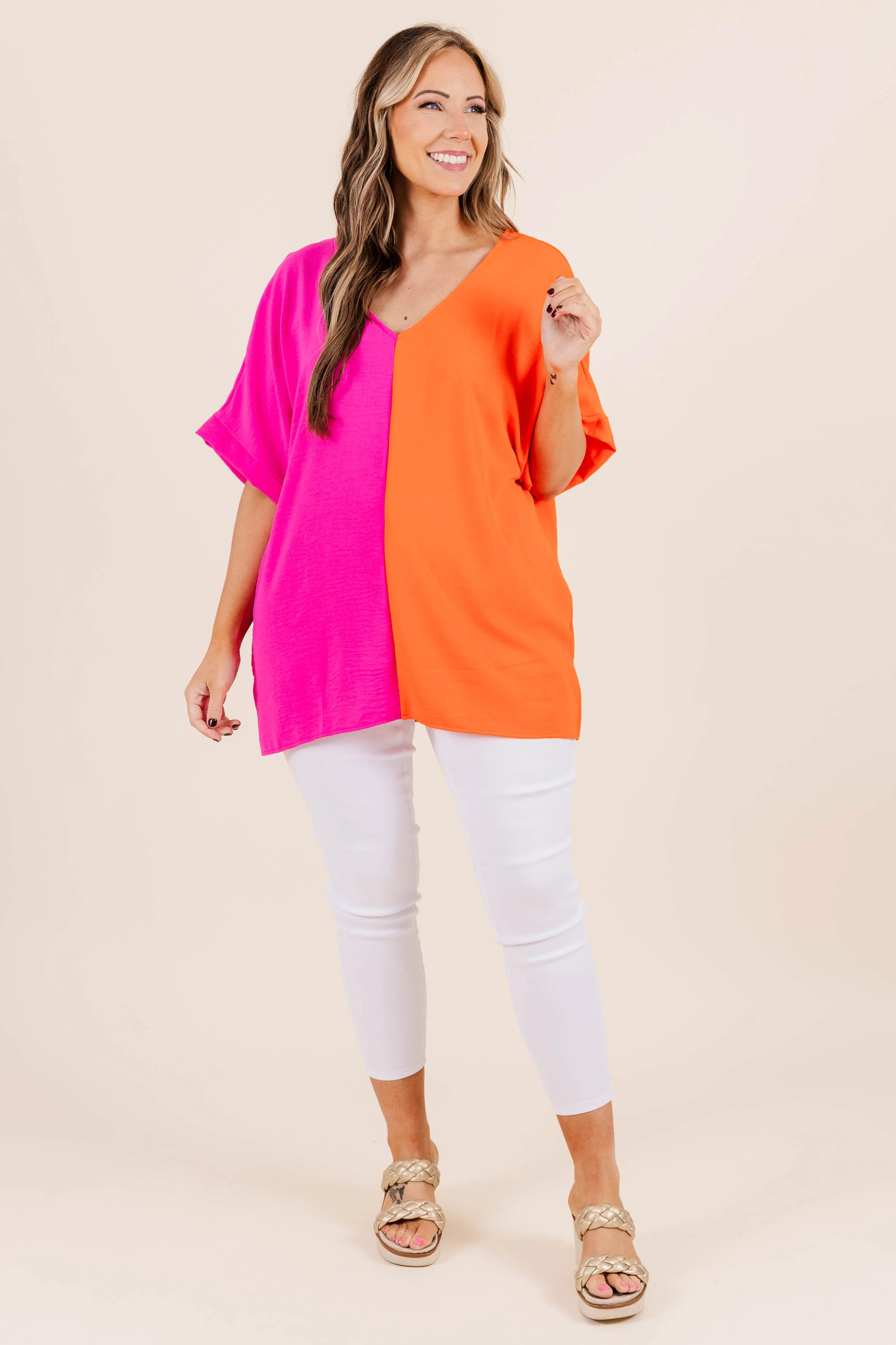 Double Dose of Color Top, Hot Pink/Tomato - Image 4