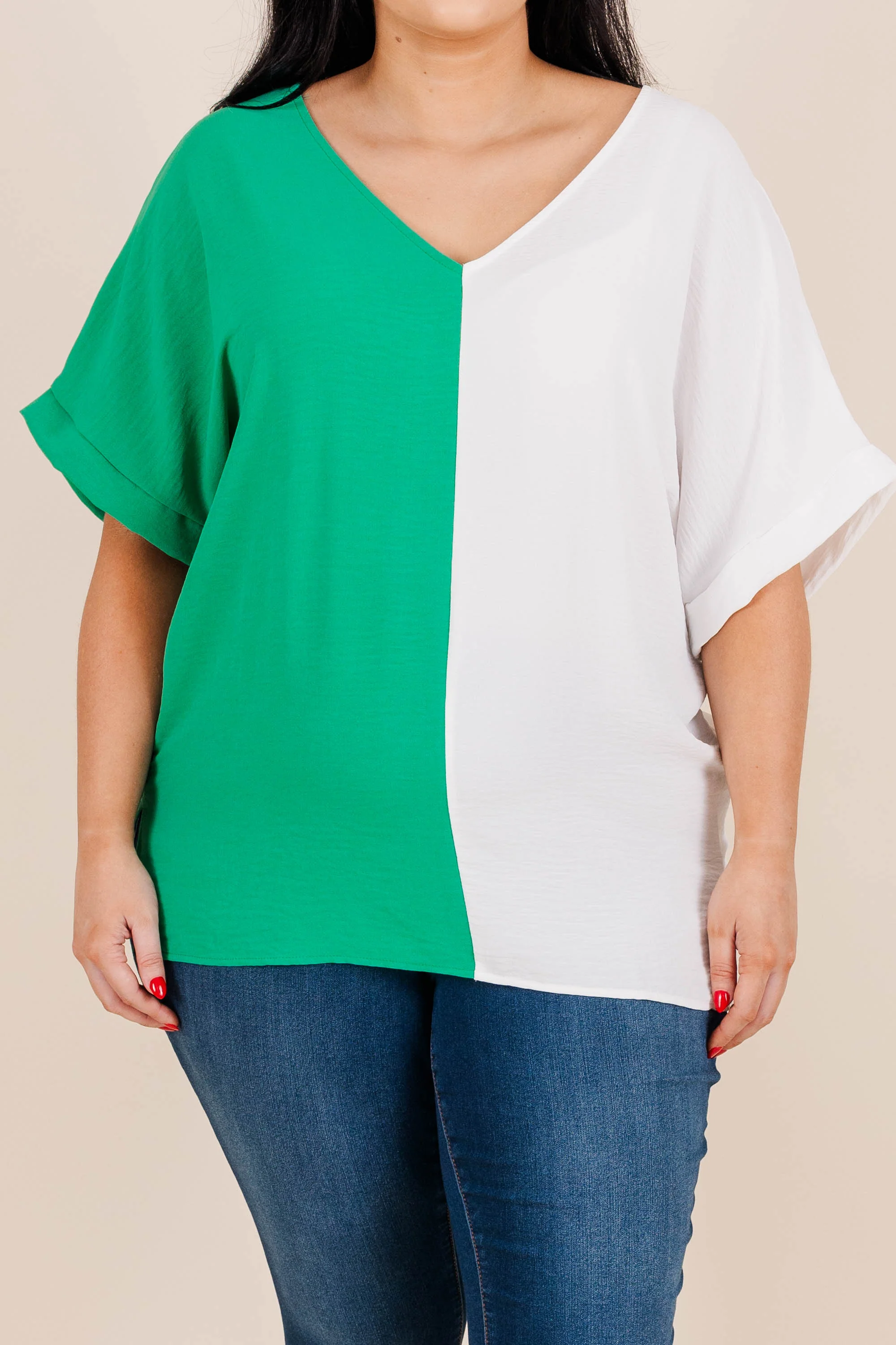 Double Dose of Color Top, Kelly/Off White - Image 4