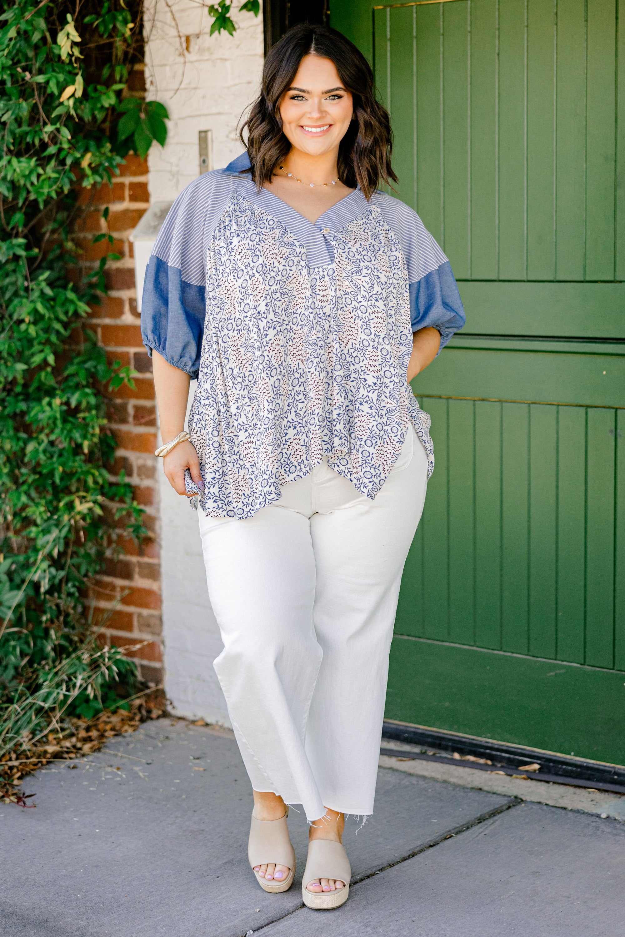 Flower Patch Boho Top, Denim - Image 3