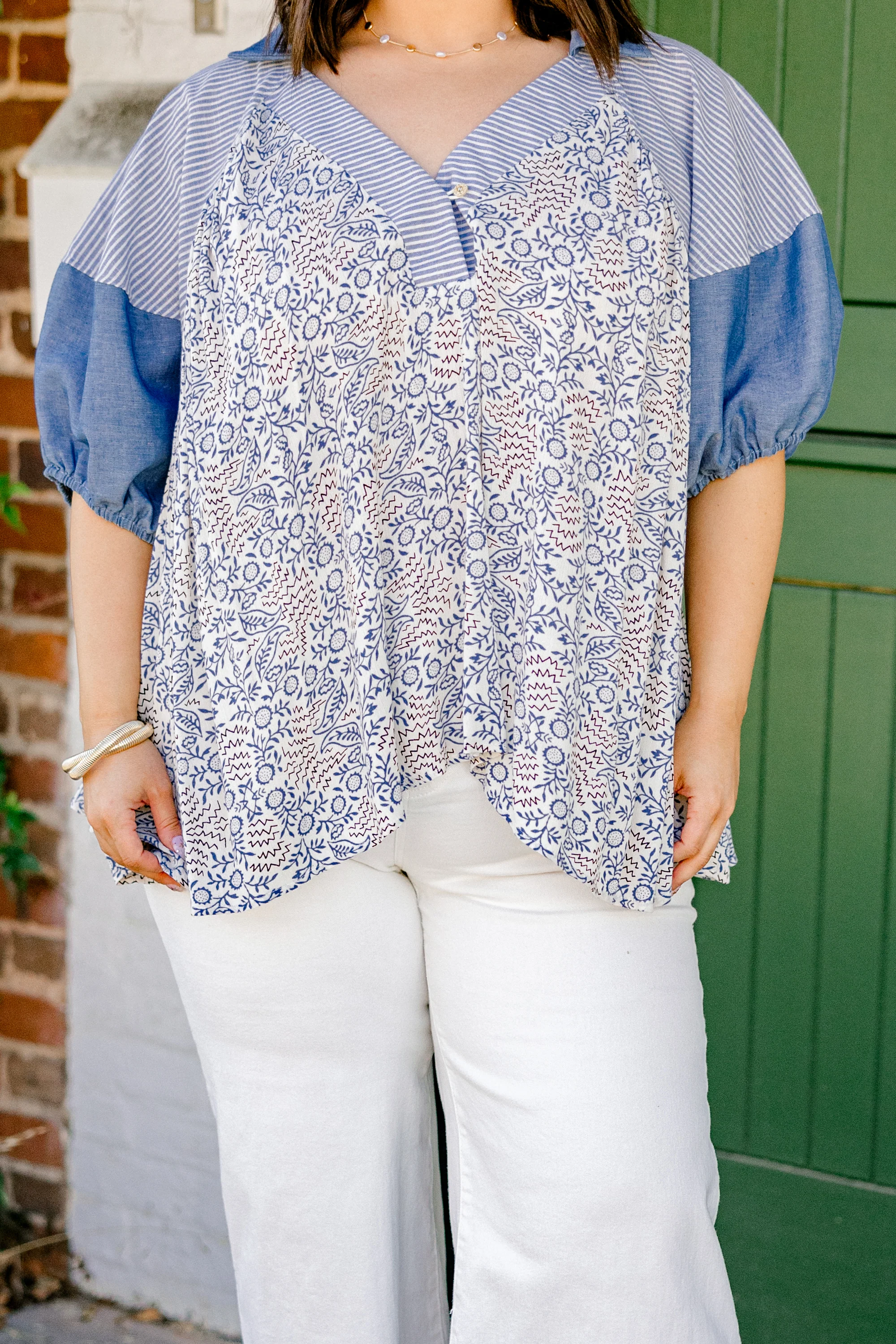 Flower Patch Boho Top, Denim - Image 5