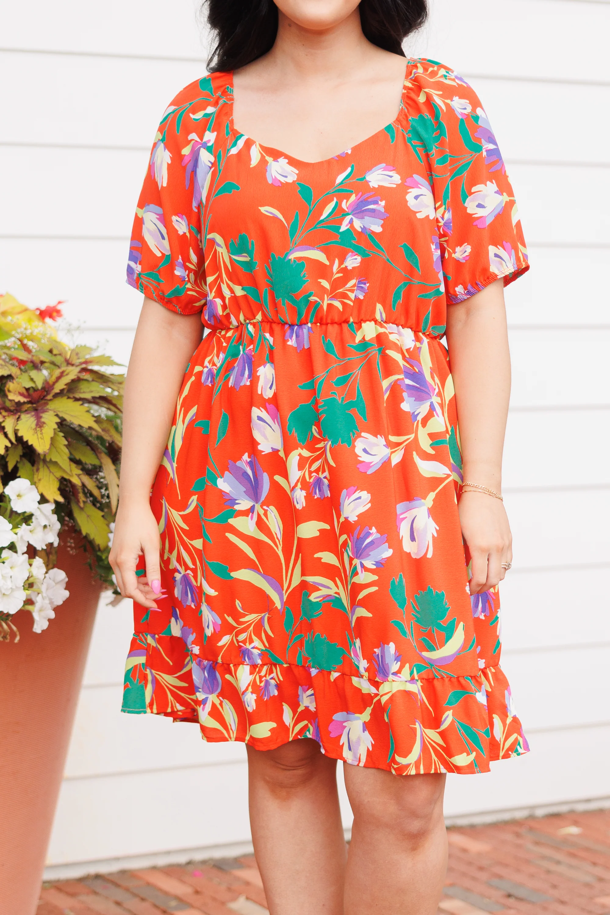 Flowers And Vines Dress, Orange - Image 4