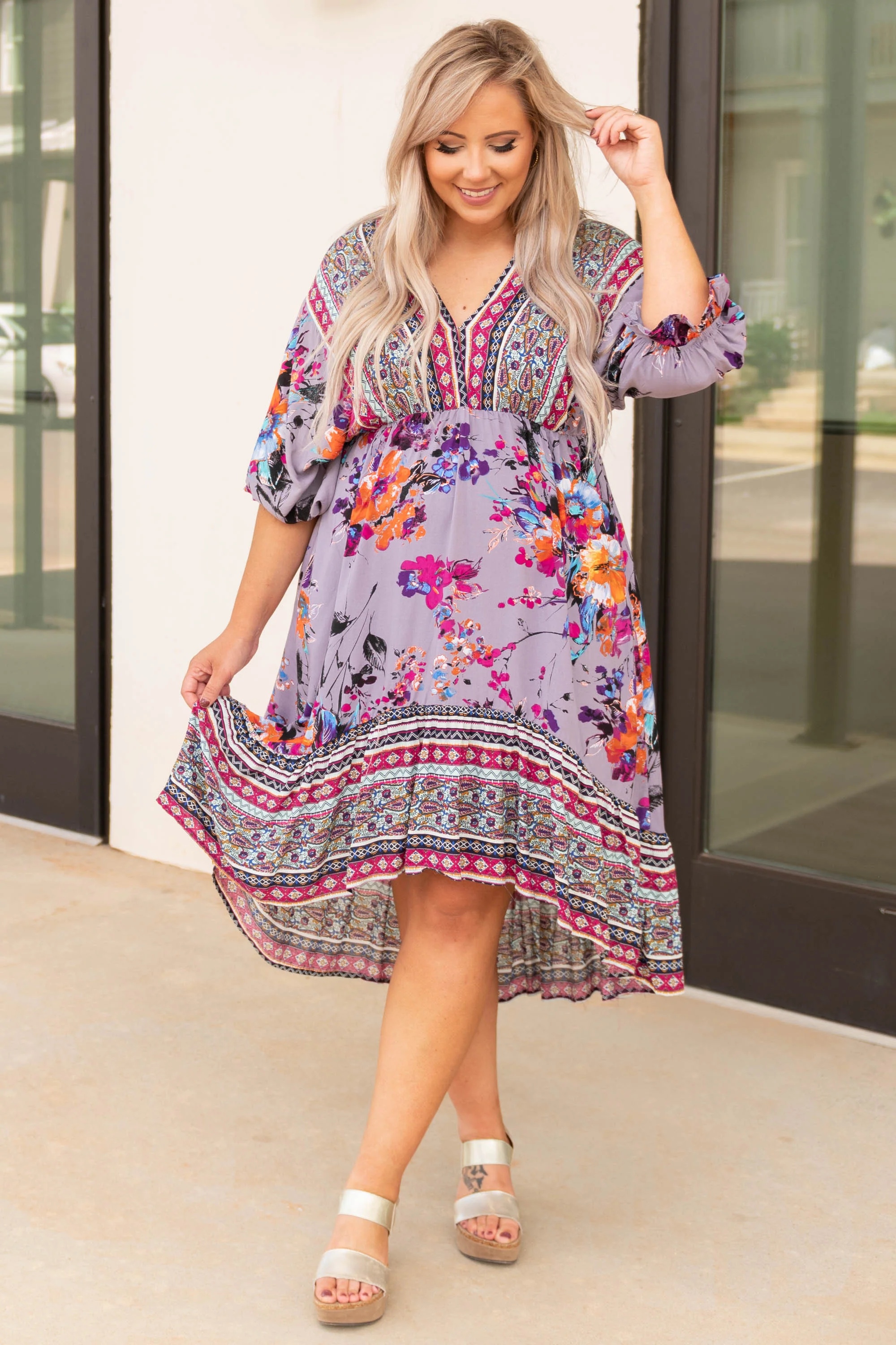 Fresh Florals Dress, Grey Multi - Image 3