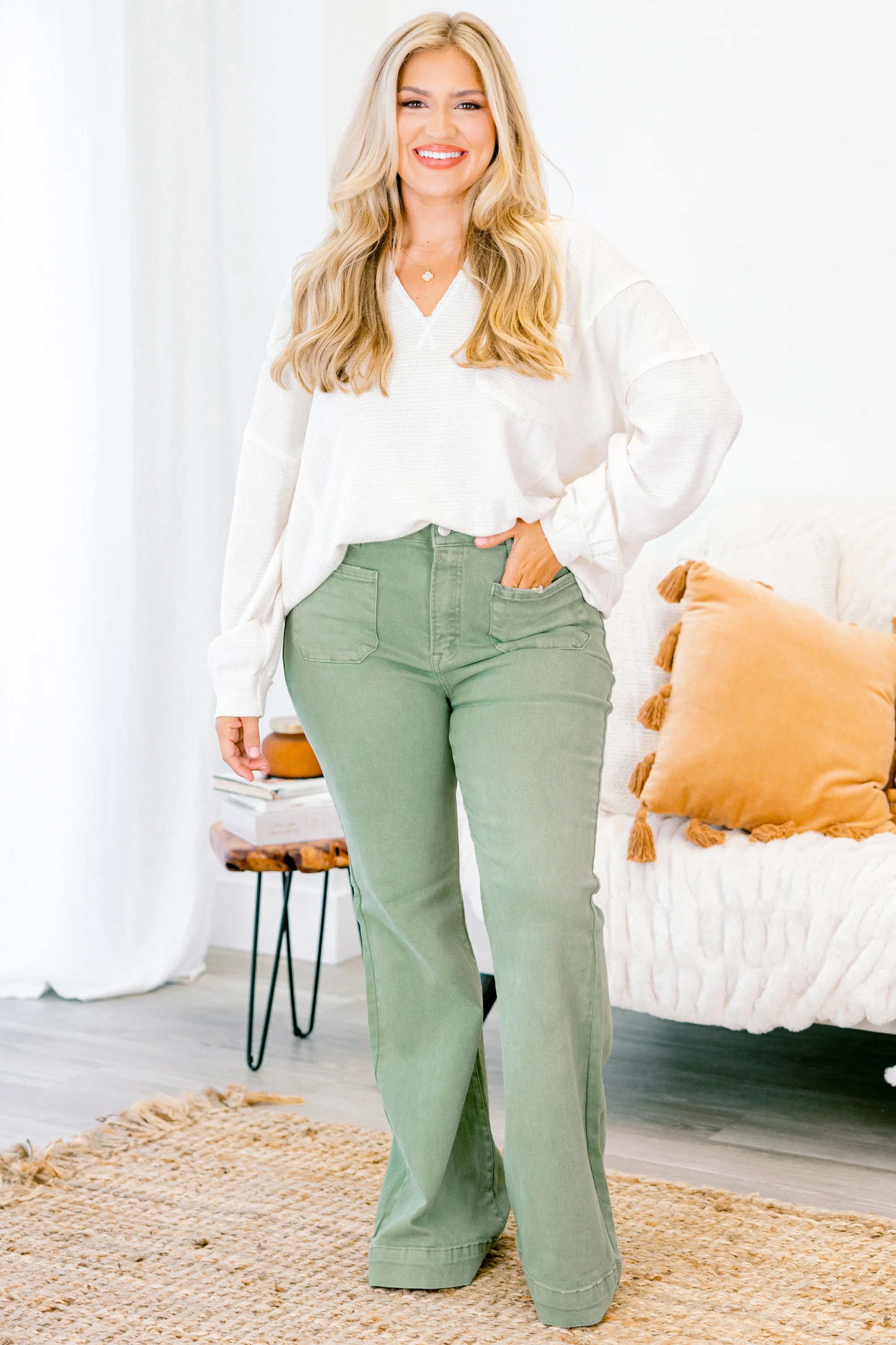 Garden Clovers Jeans, Olive - Image 6