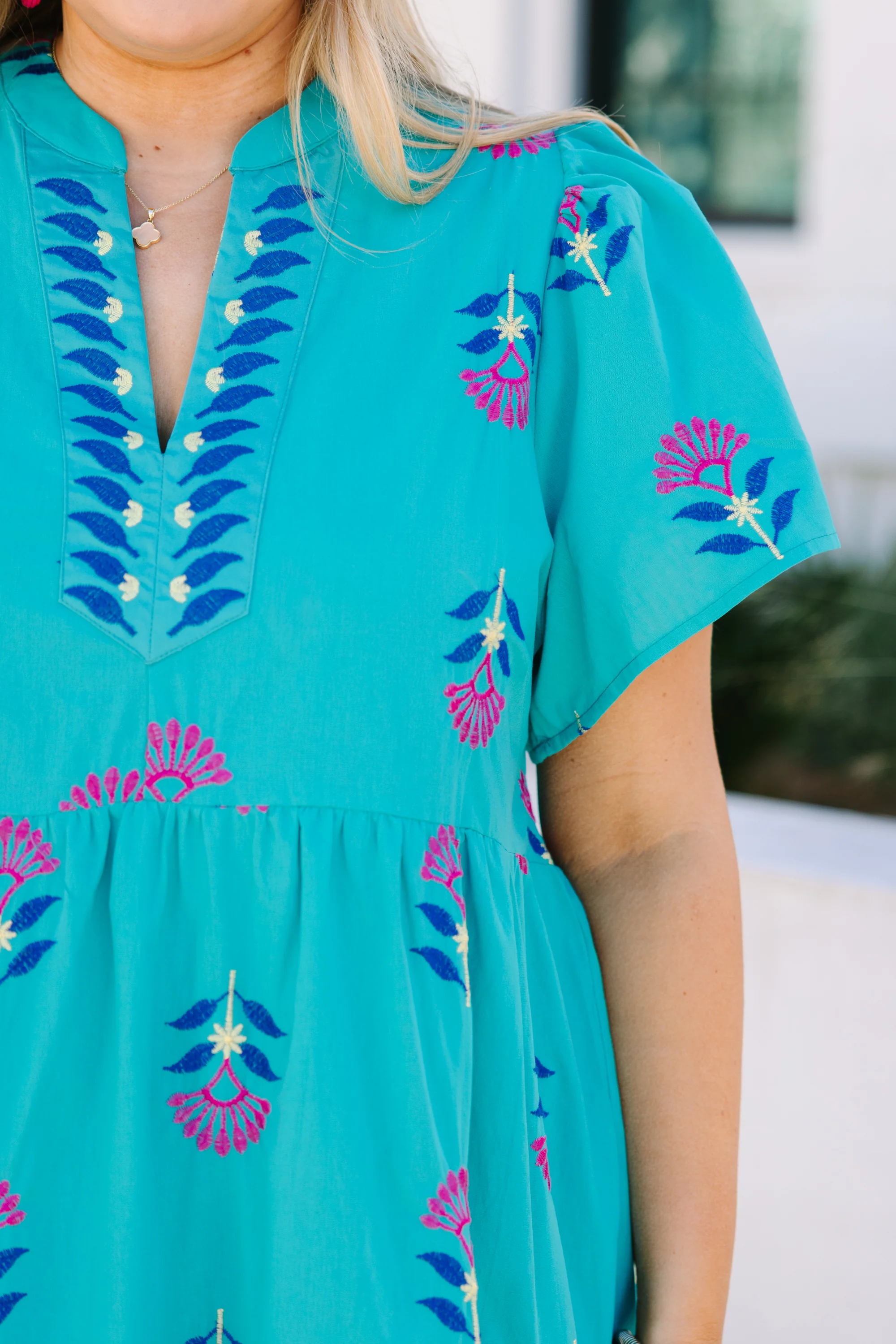 Graceful Blooms Dress, Turquoise - Image 4