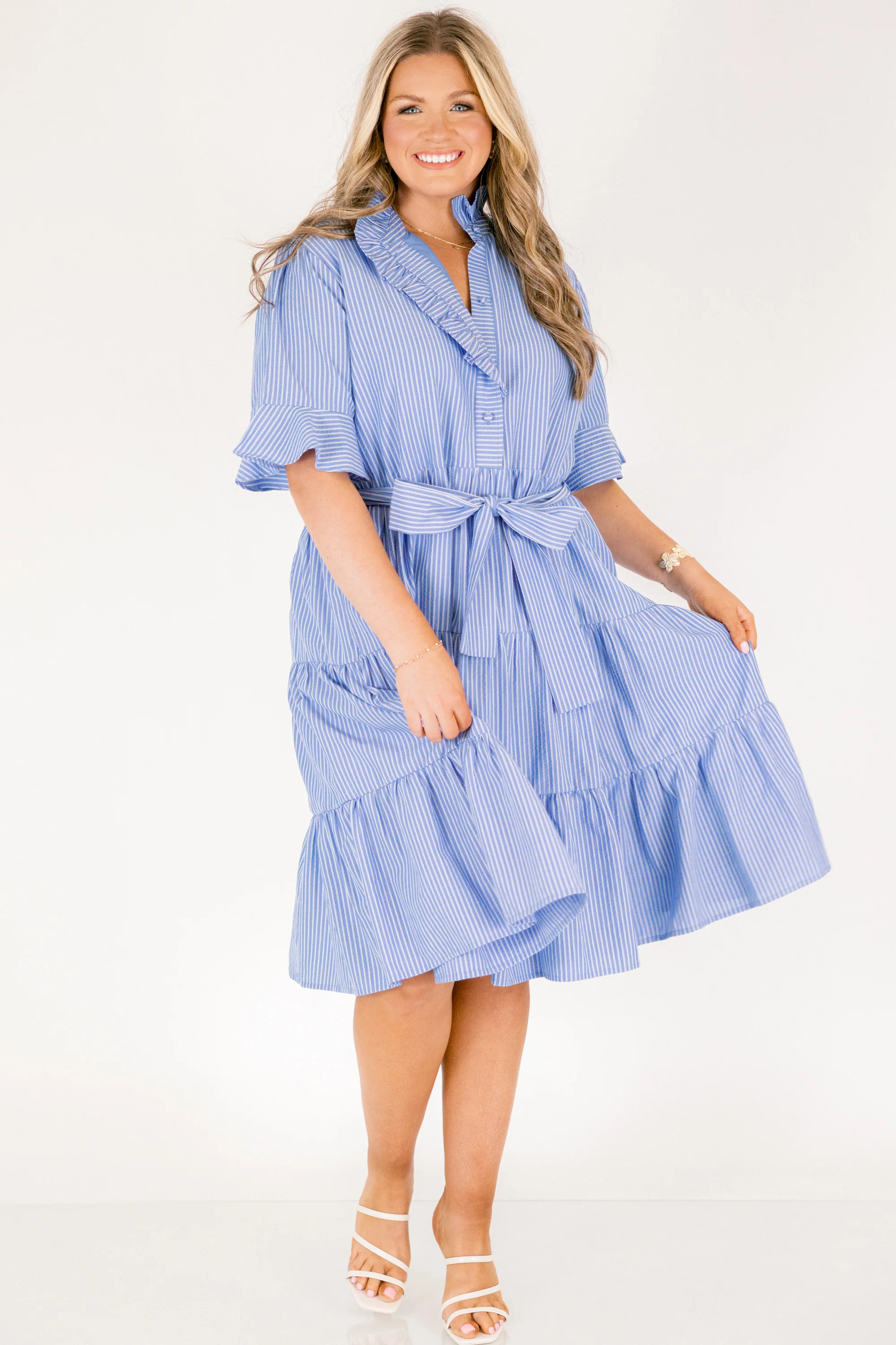 Half Truths Dress, Blue Stripe - Image 3
