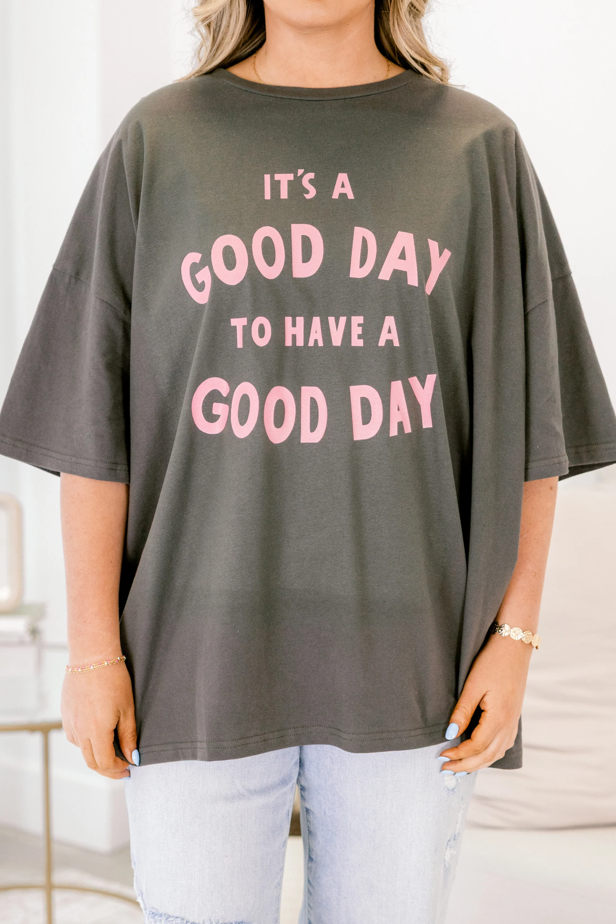 Having a Good Day Boyfriend Tee, Smoke Gray - Image 4