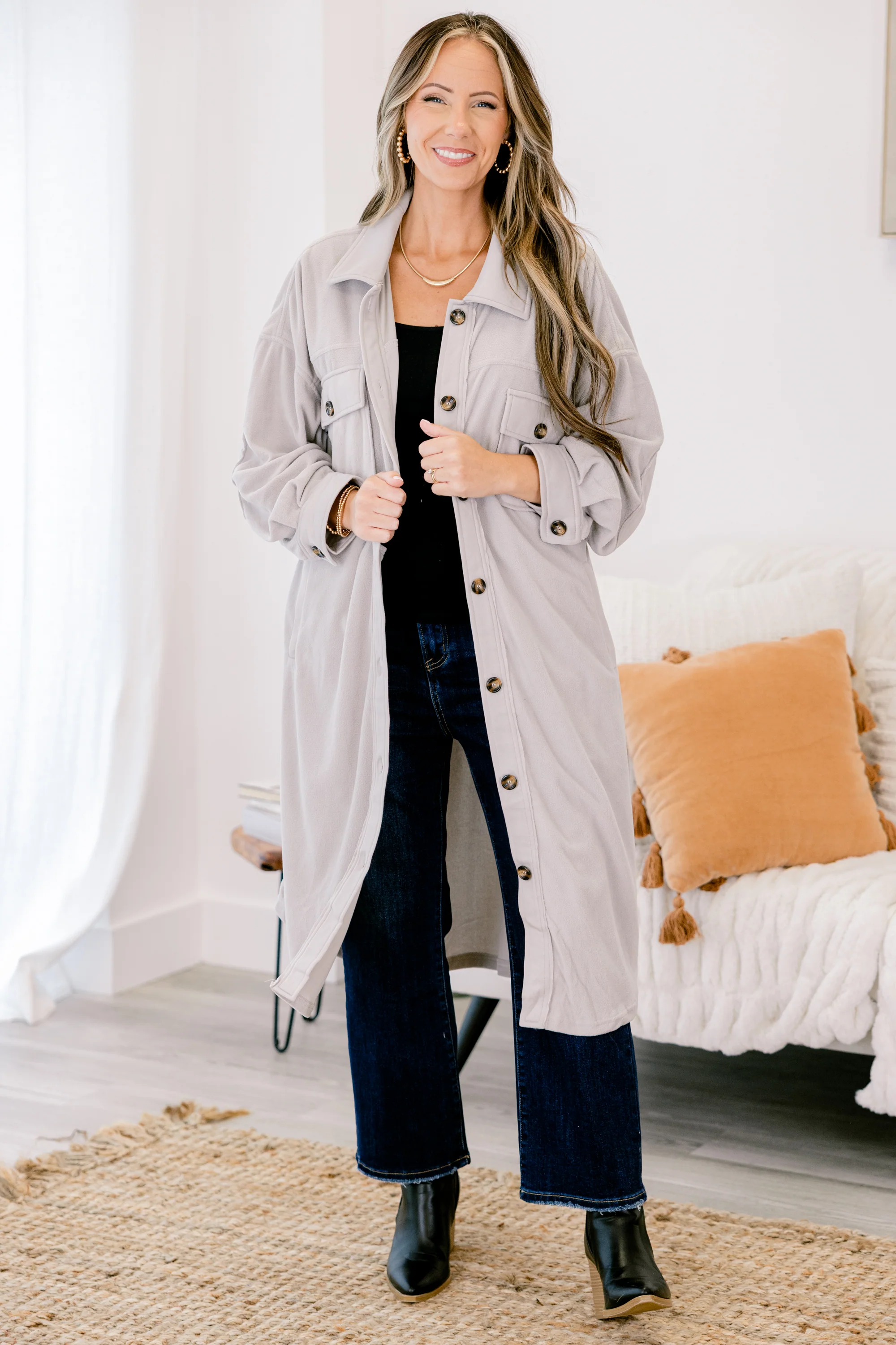 Hot Girl Shacket, Light Grey - Image 2