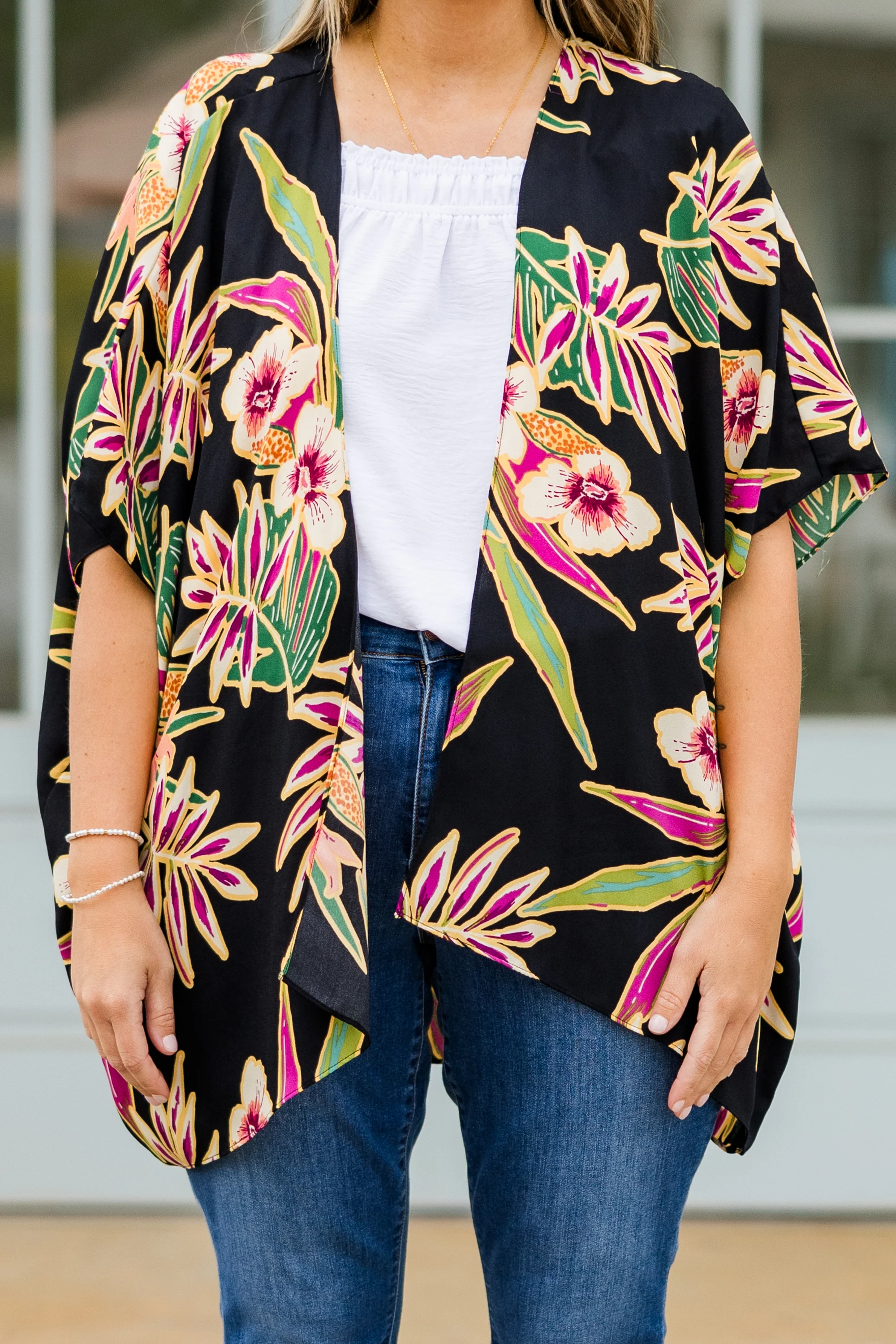 Island Breeze Kimono, Black Floral - Image 4
