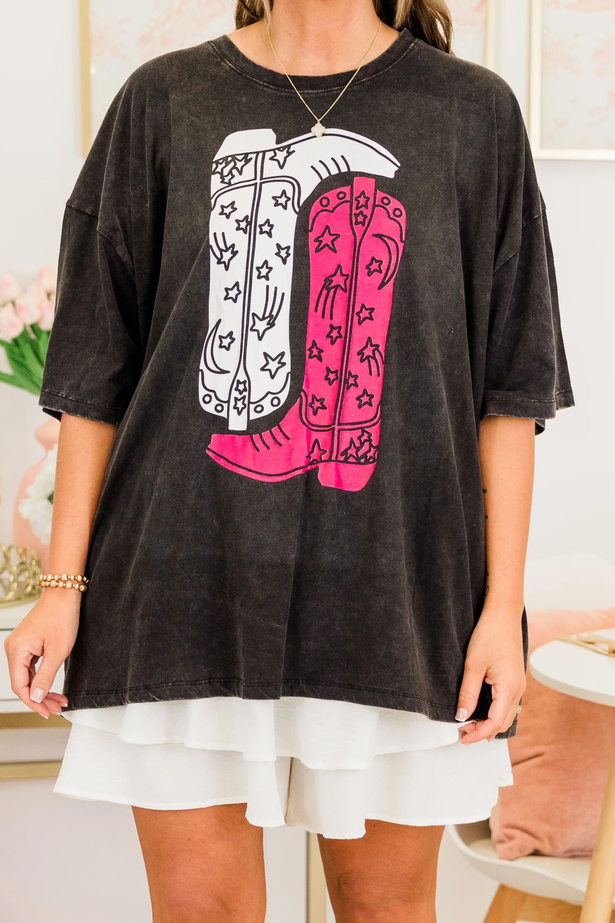 Let's Go Girls Acid Wash Boyfriend Tee, Ash Black - Image 4