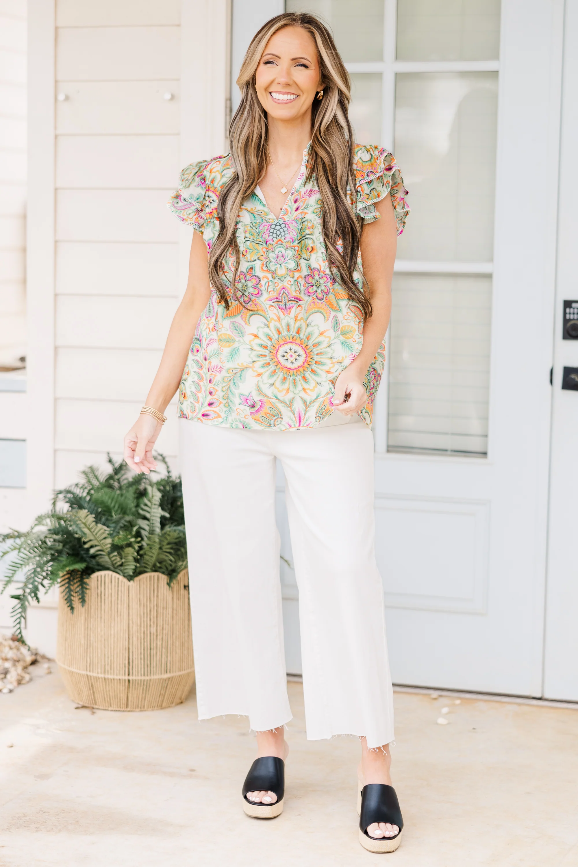 Let's Go On A Walk Top, Green Paisley - Image 2