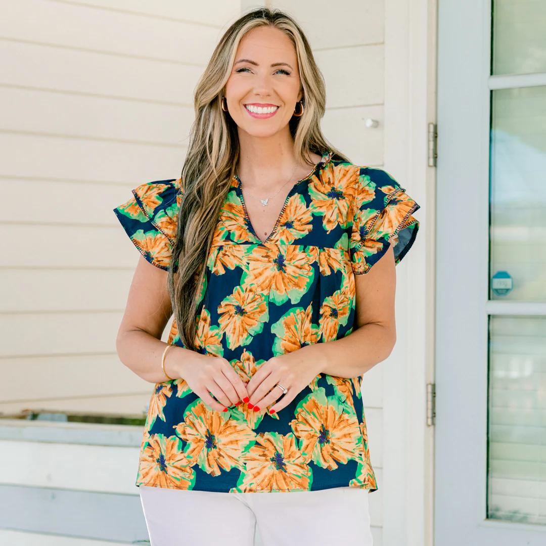 Let's Go On A Walk Top, Navy-Orange - Image 7