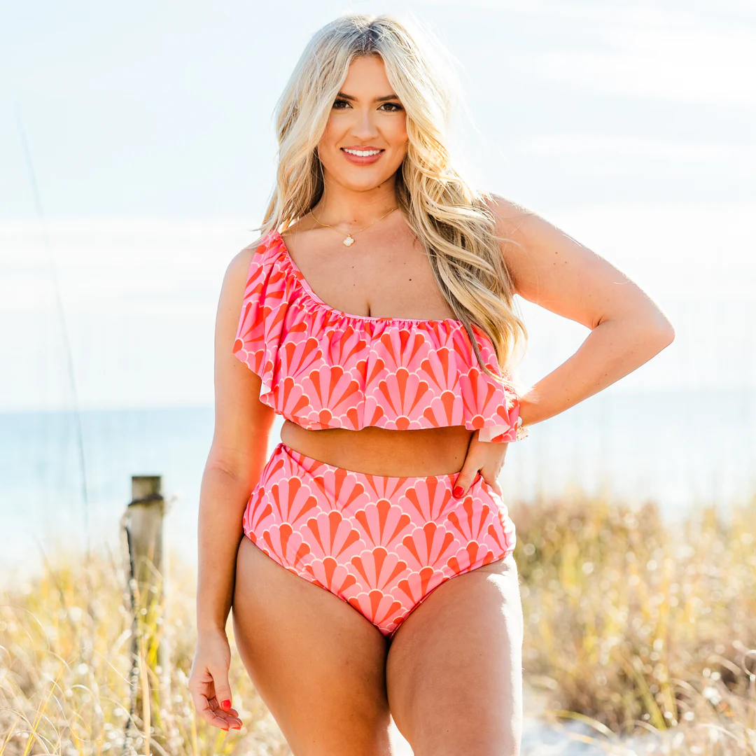 Let's Go Watch The Sunset Swim Top, Pink Geo - Image 6
