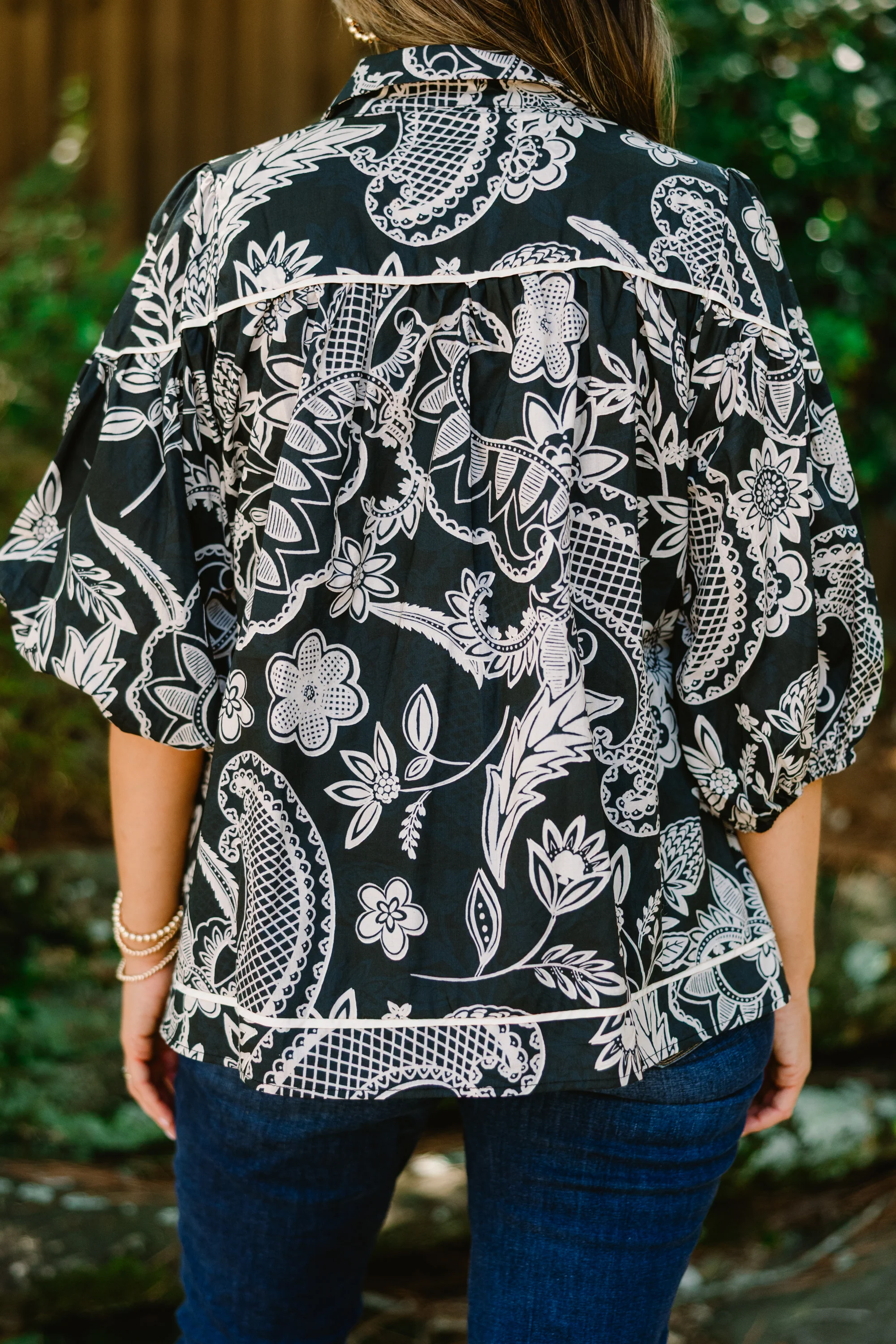 Love Is All Around Blouse, Black Paisley - Image 6