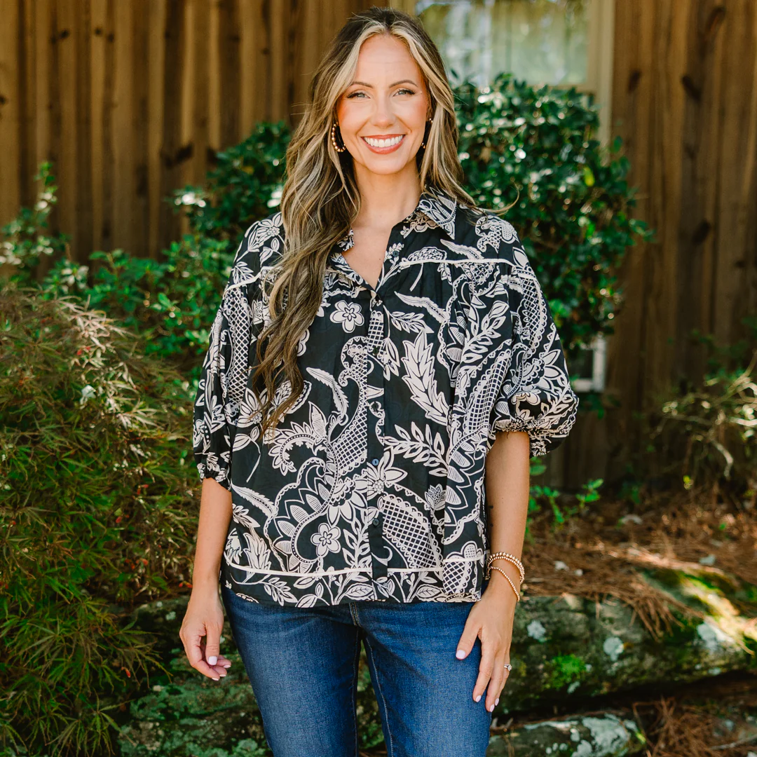 Love Is All Around Blouse, Black Paisley - Image 7