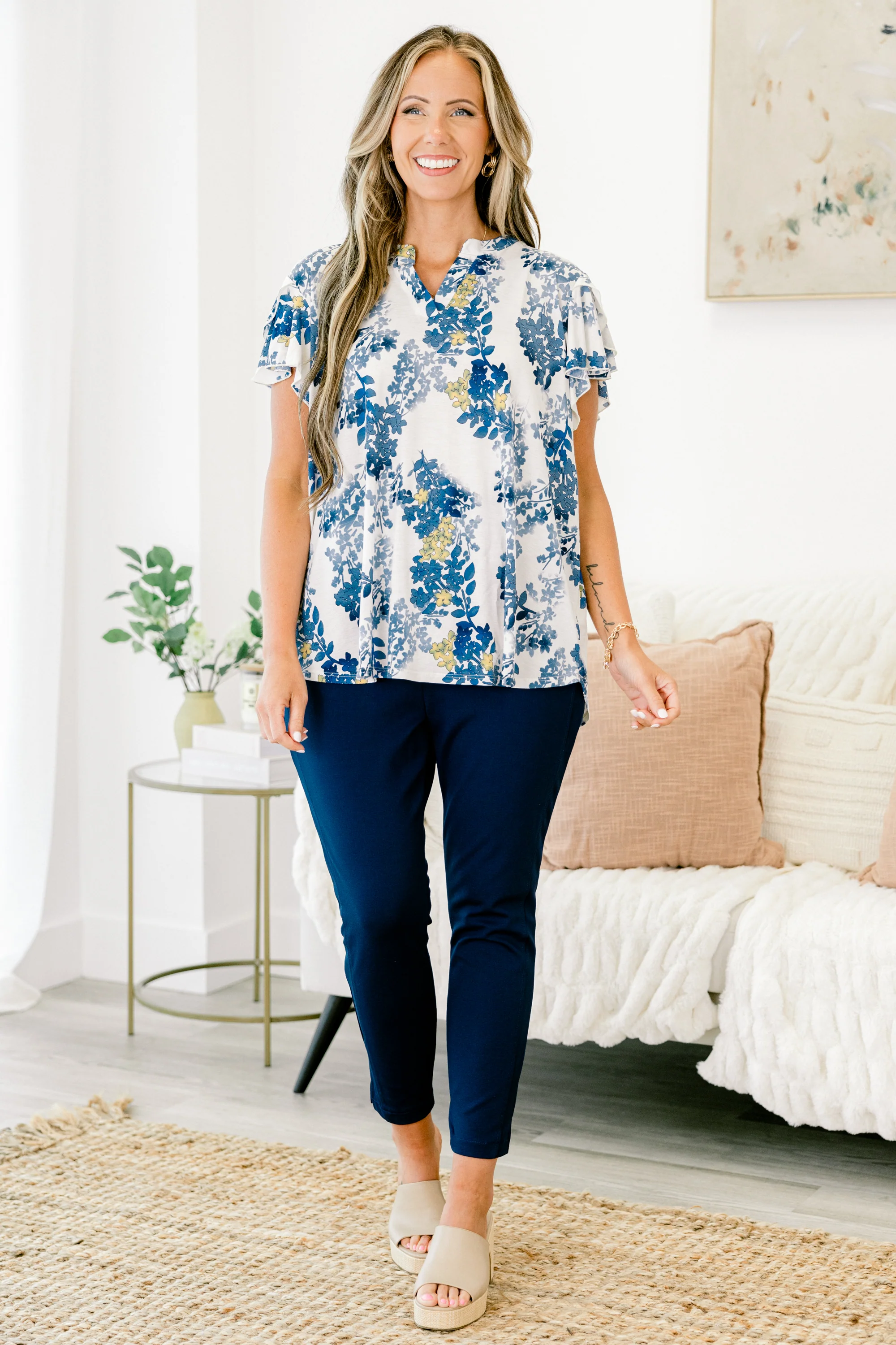 Lovely And Me Top, Ivory-Denim - Image 2
