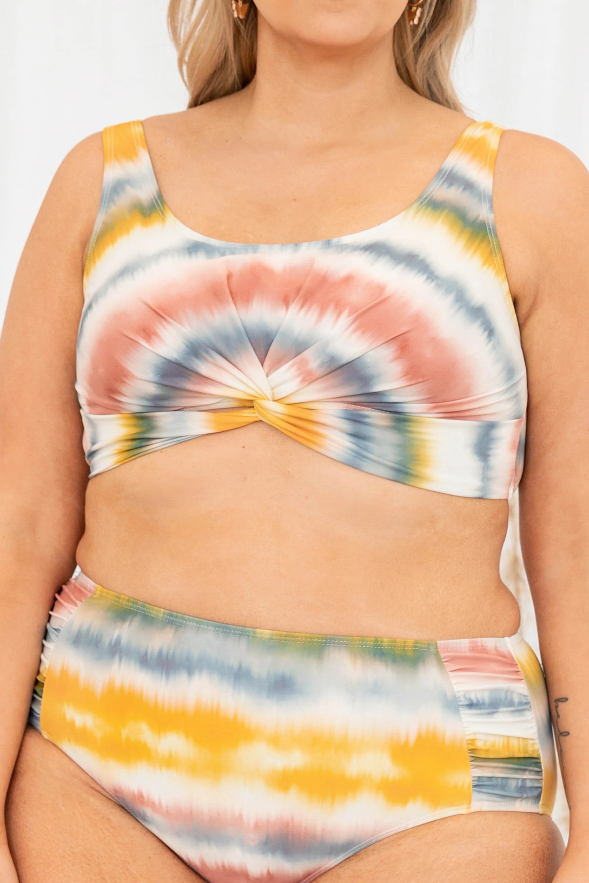 My Love Don't Cost A Thing Swim Top, Tie Dye Mustard - Image 4