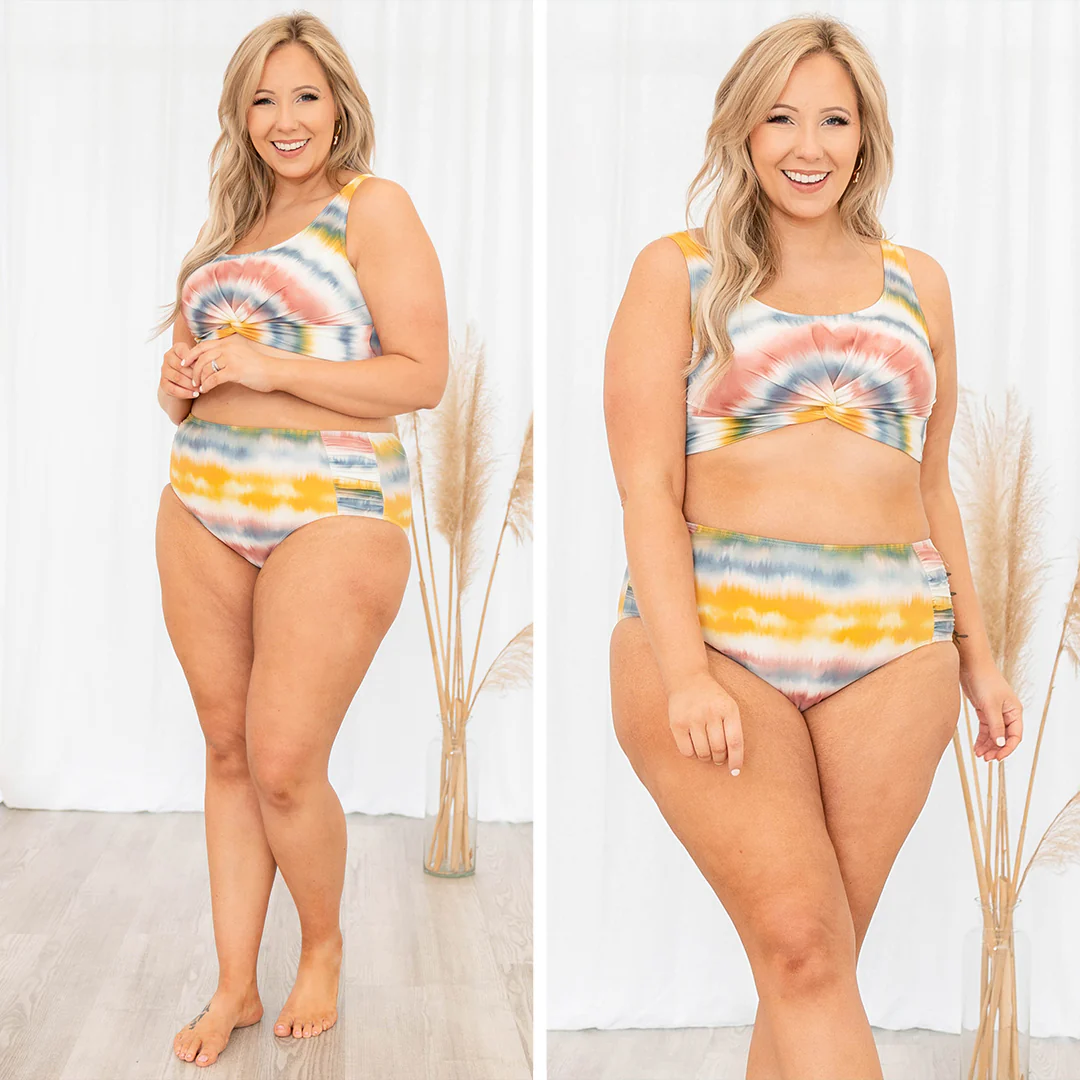 My Love Don't Cost A Thing Swim Top, Tie Dye Mustard - Image 6