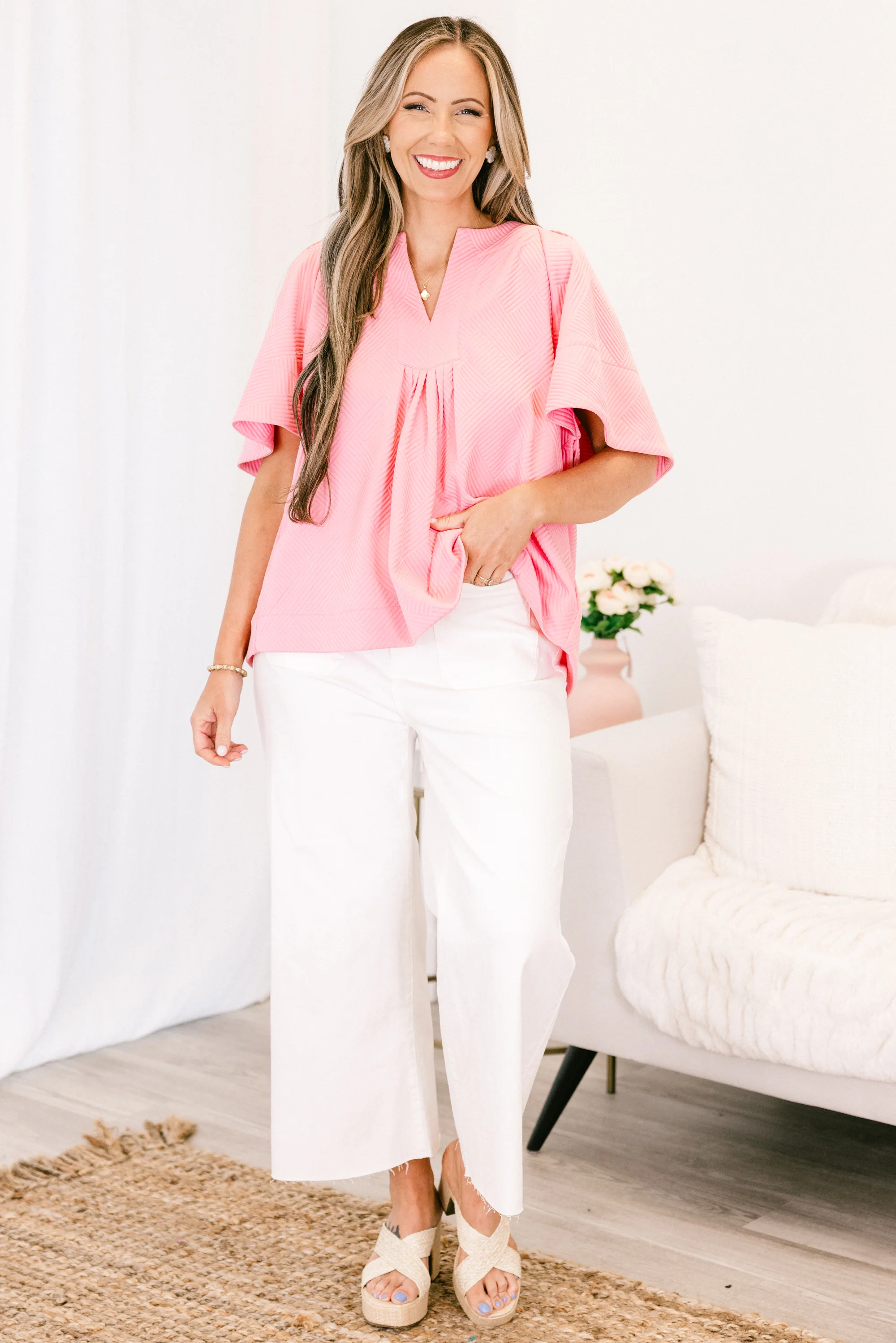 Nautical Breeze Top, Pink Texture - Image 2
