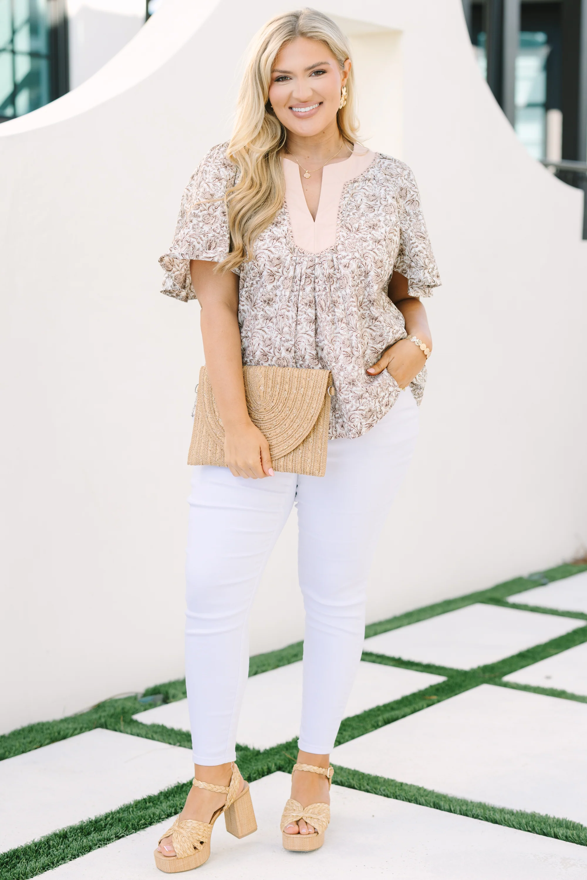 Nautical Breeze Top, Taupe Floral - Image 2