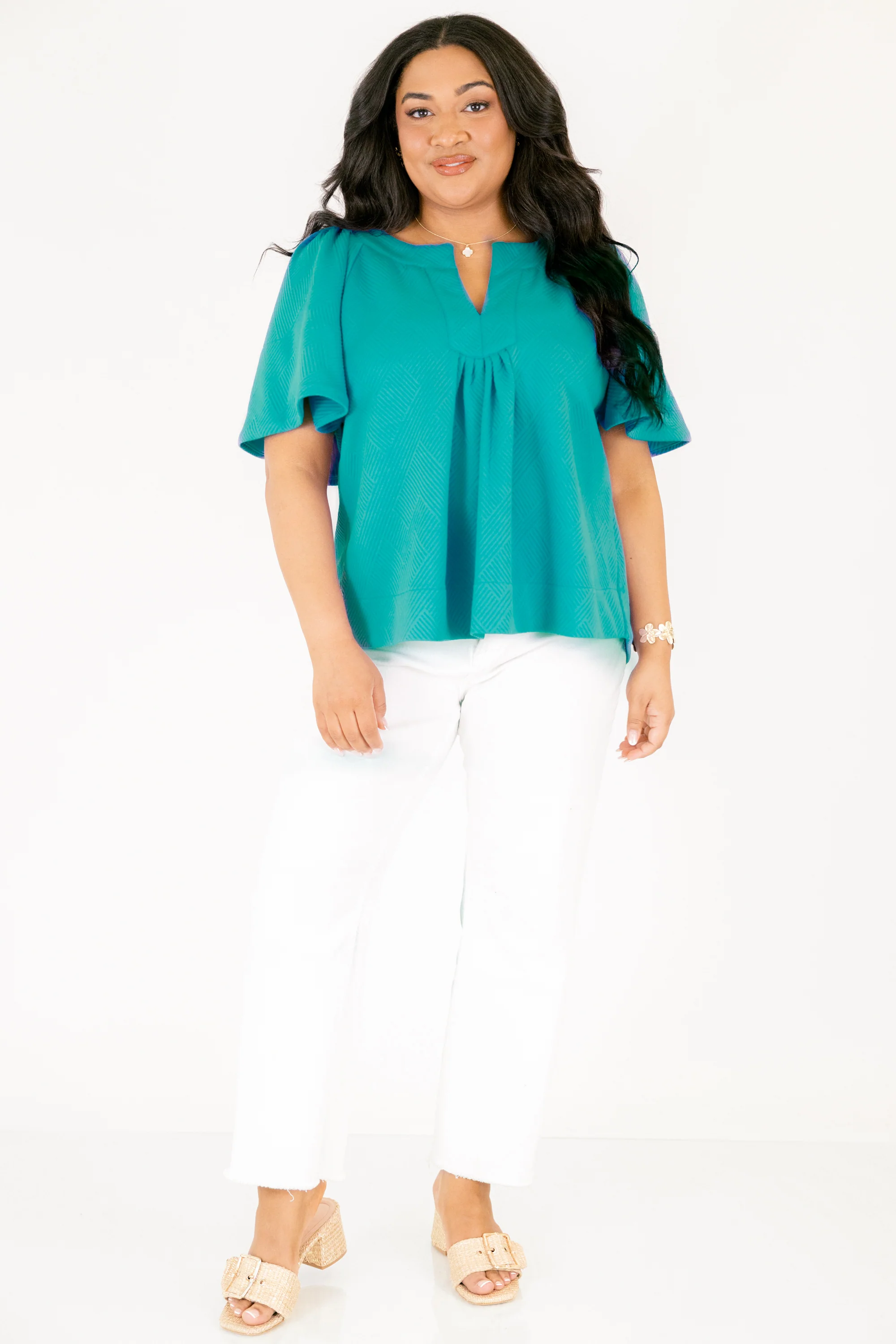 Nautical Breeze Top, Teal Texture - Image 2