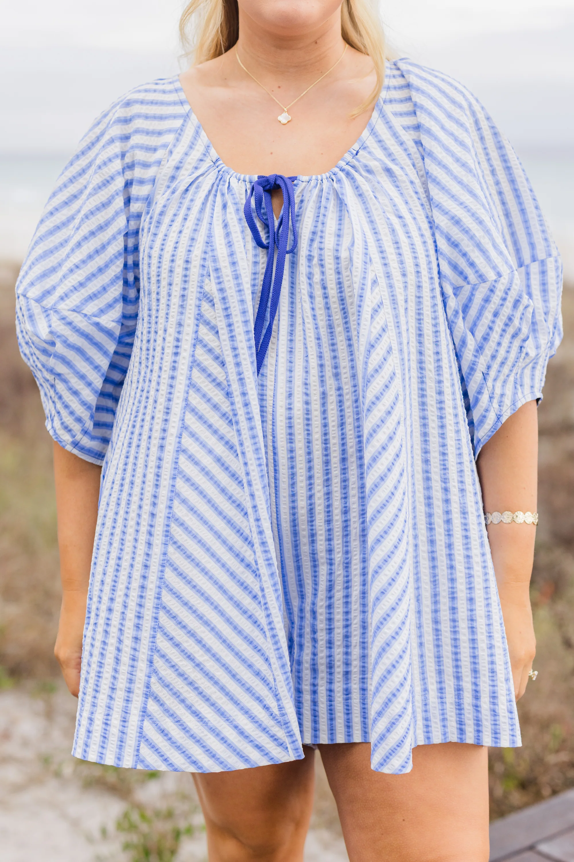 Never Better Romper, Blue Stripe - Image 4