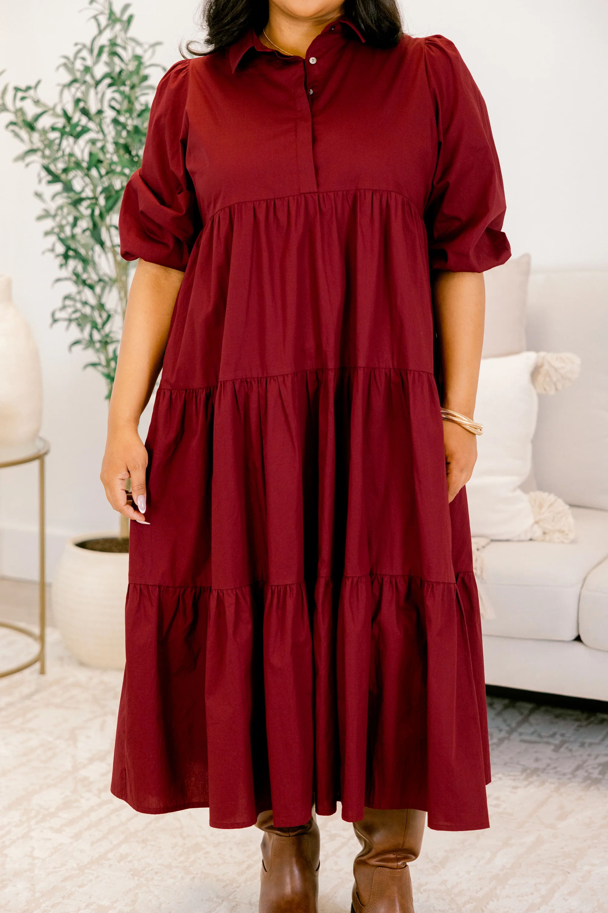 Never In A Hurry Dress, Wine - Image 5