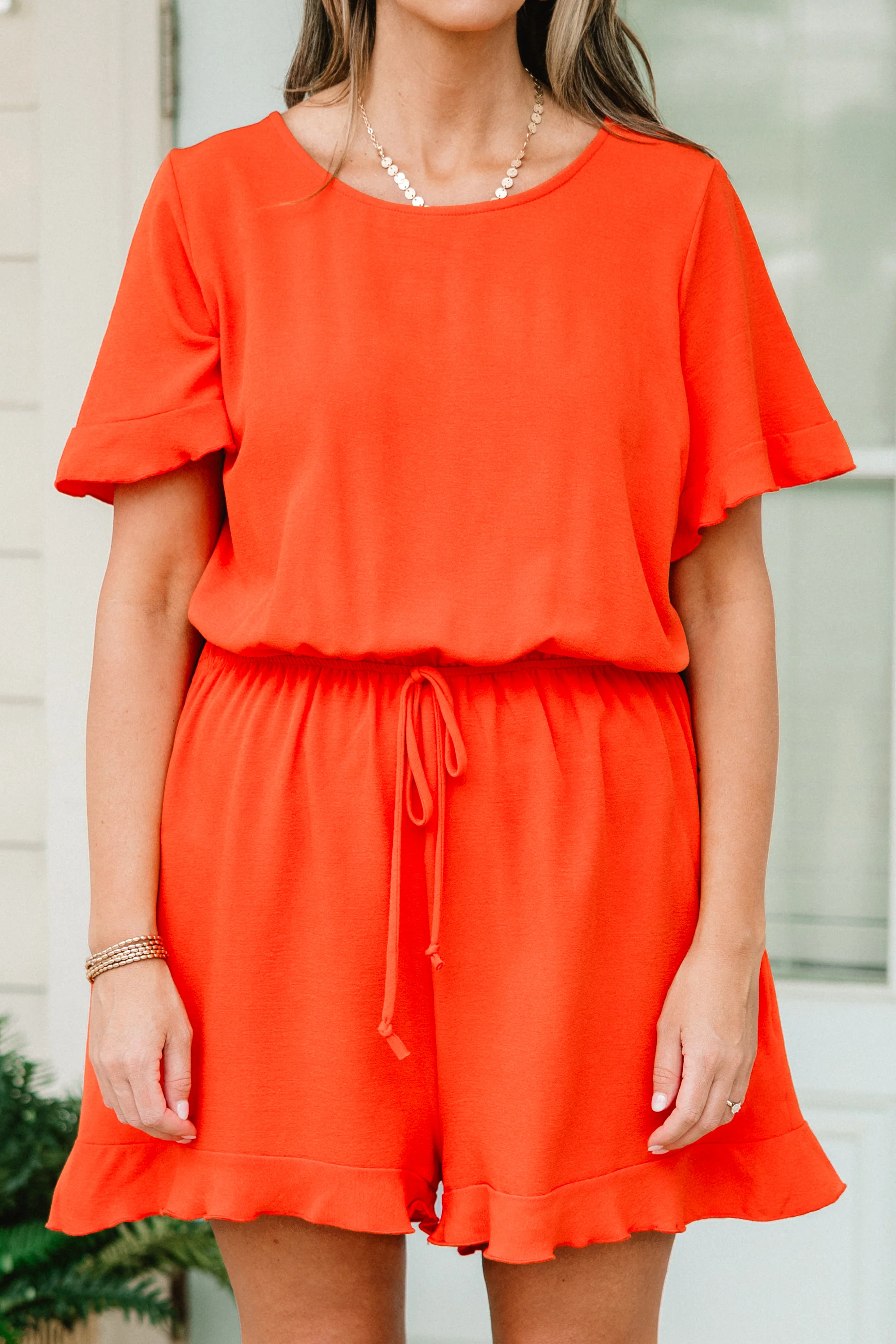 No Feelings Romper, Orange - Image 5