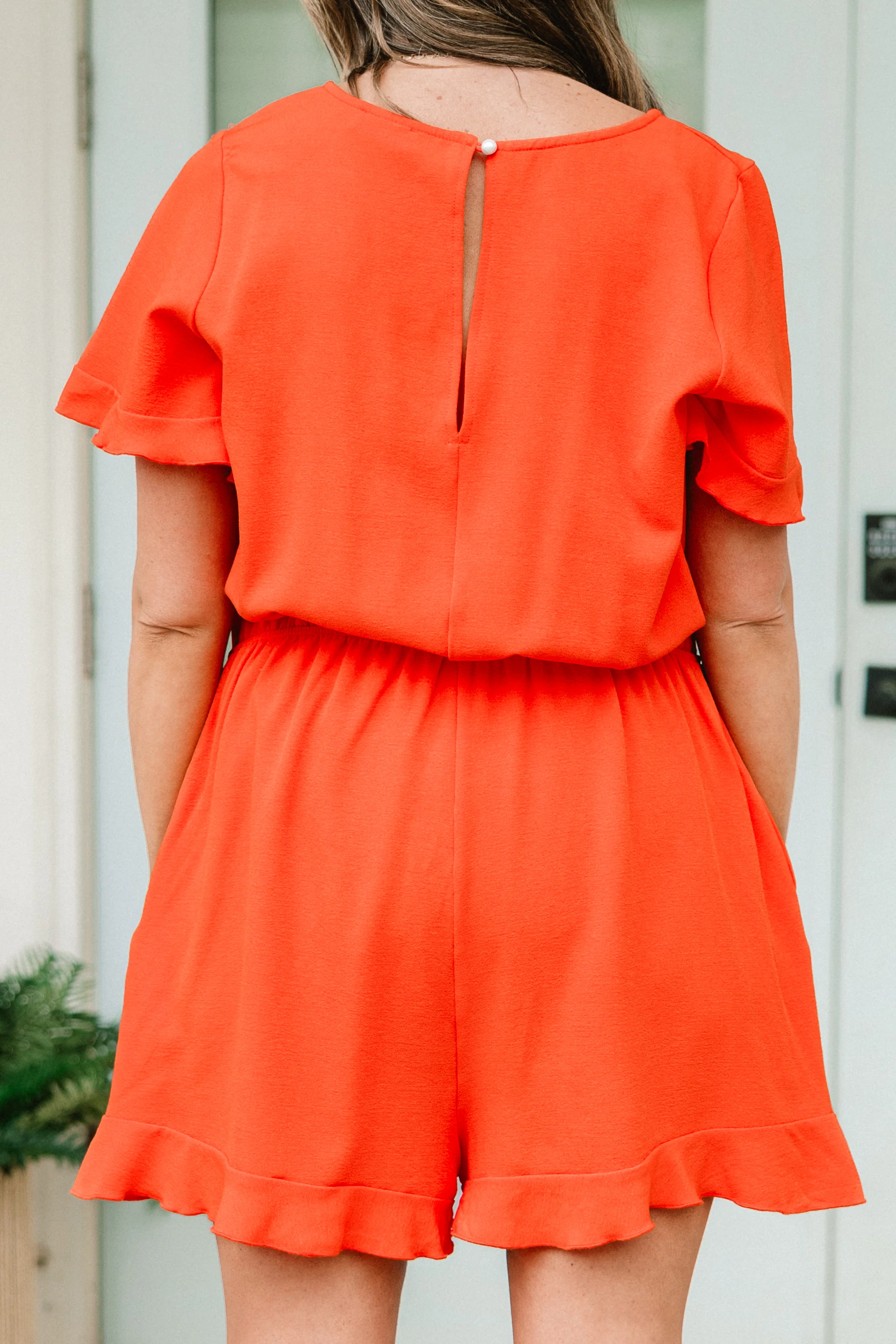 No Feelings Romper, Orange - Image 6