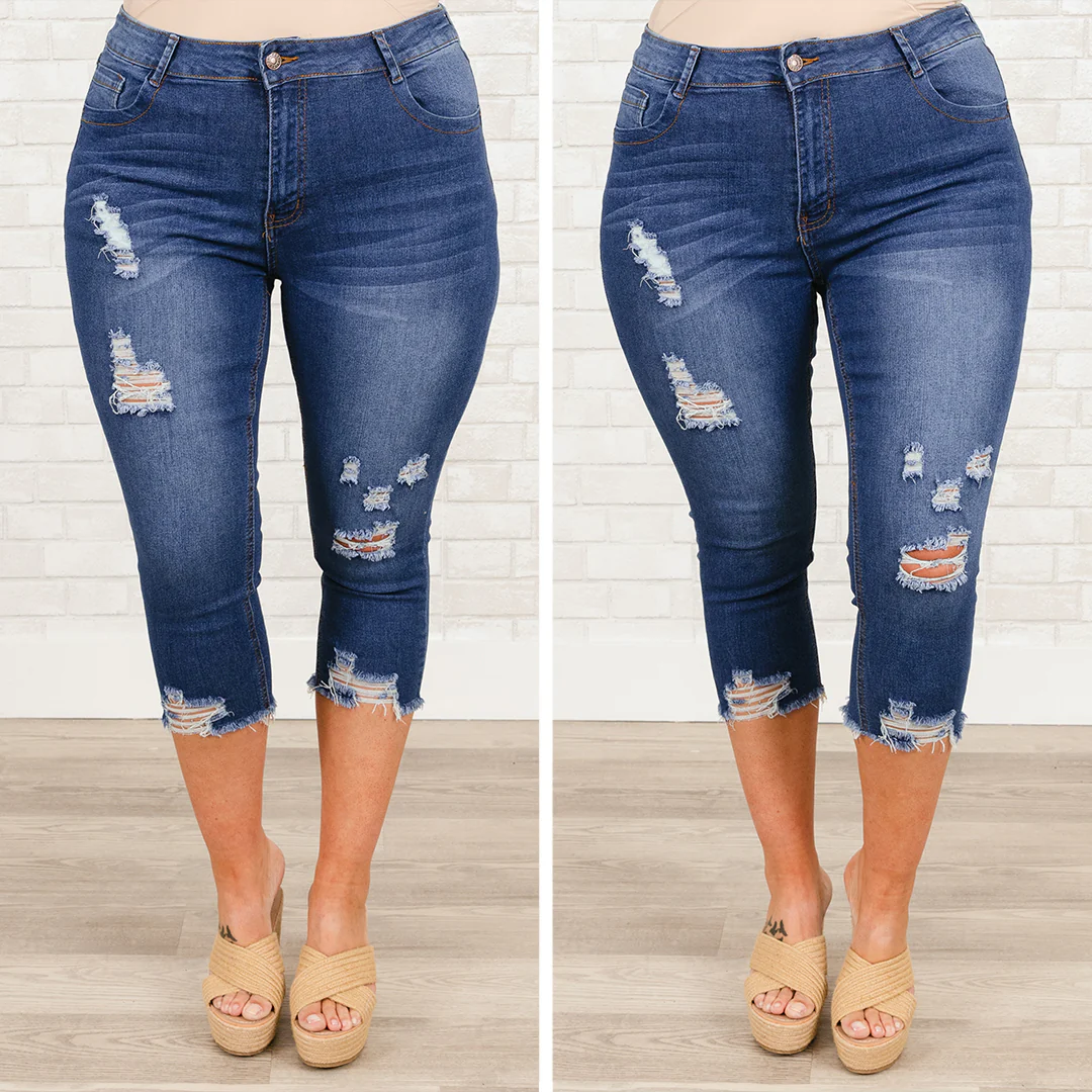 Not Losing Hope Capris, Medium Wash - Image 7