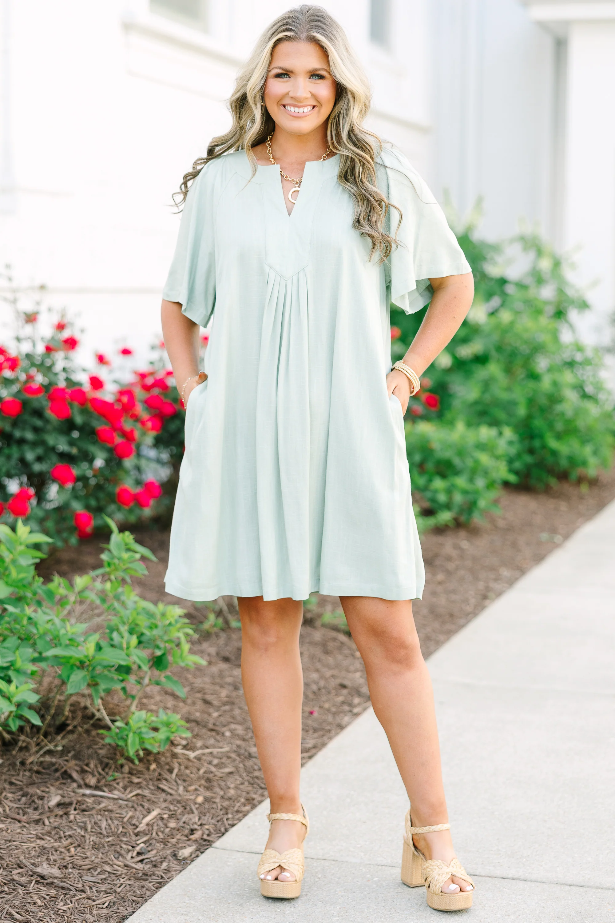 Off The Edge Dress, Sage - Image 2