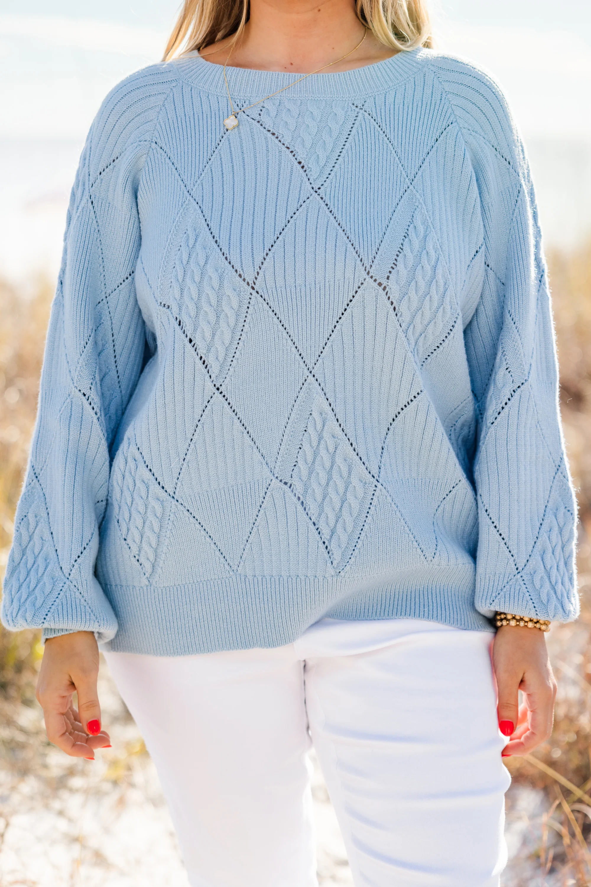 Open My Heart Sweater, Blue - Image 4